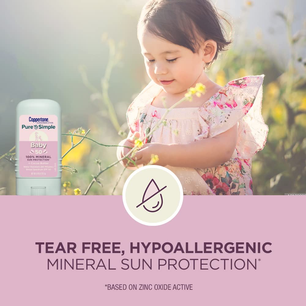 Coppertone Waterbabies Sunscreen Spray, Spf 50 Baby Sunscreen, Spray On 6 Oz And Pure Simple Stick, 50, 0.49 Bundle