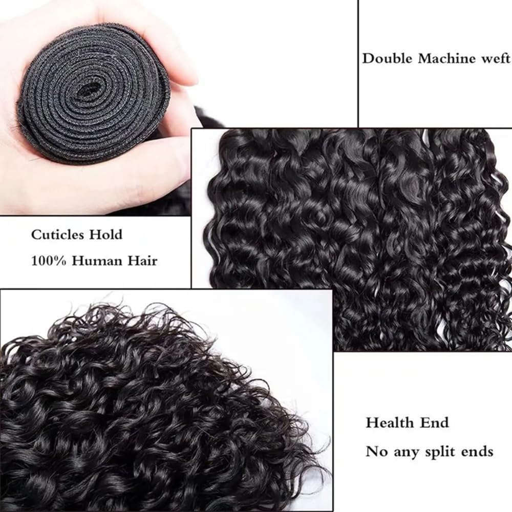 Huarisi Water Wave Human Hair - 10A Brazilian Bundles, 100% Unprocessed Virgin, Natural Color, Curly Bundles, Wet and Wavy, 20 I