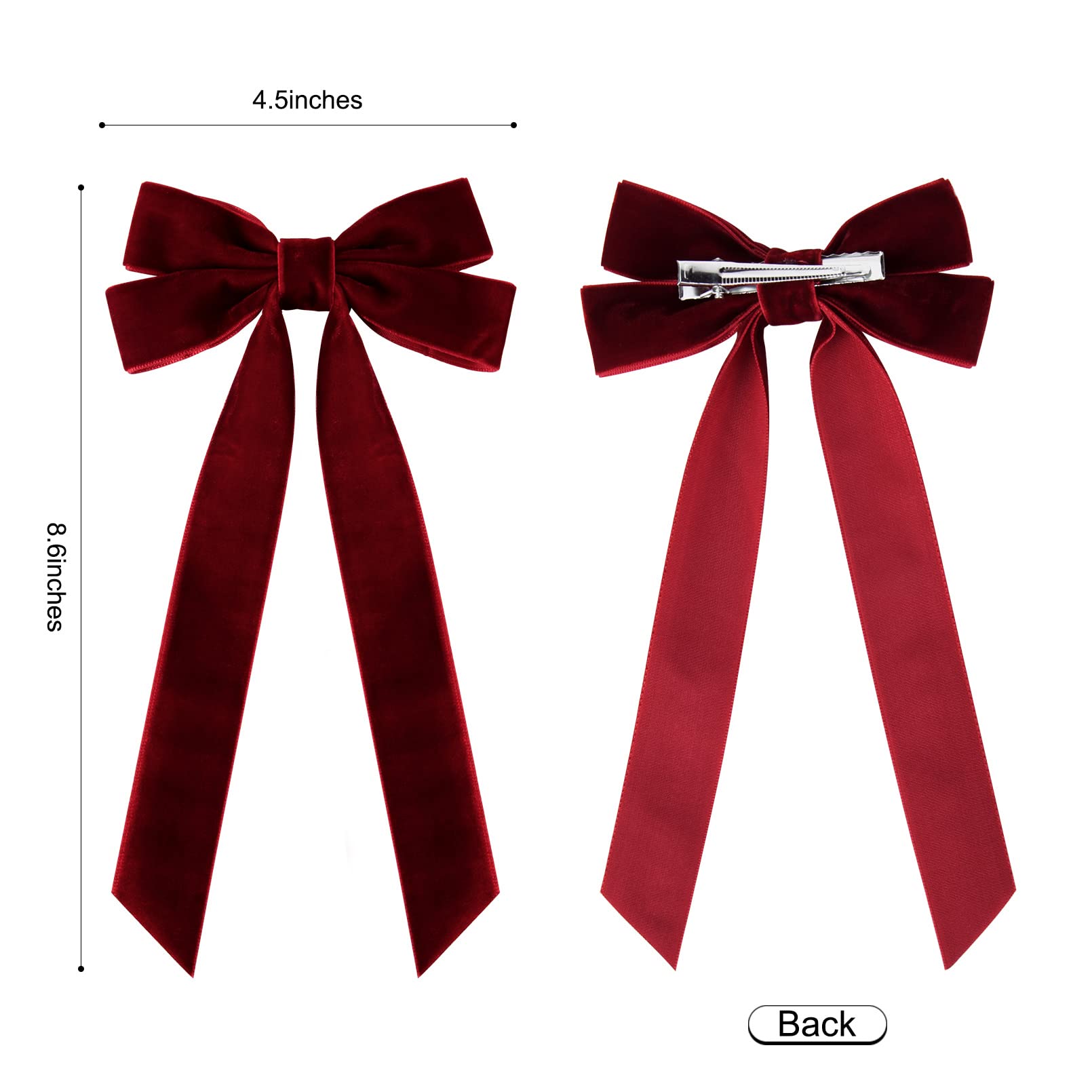 2Pcs Velvet Hair Bows Red Hair Ribbon Clips Big Fall Alligator Clips Hair Accessories For Women Girls Toddlers Kids Baby