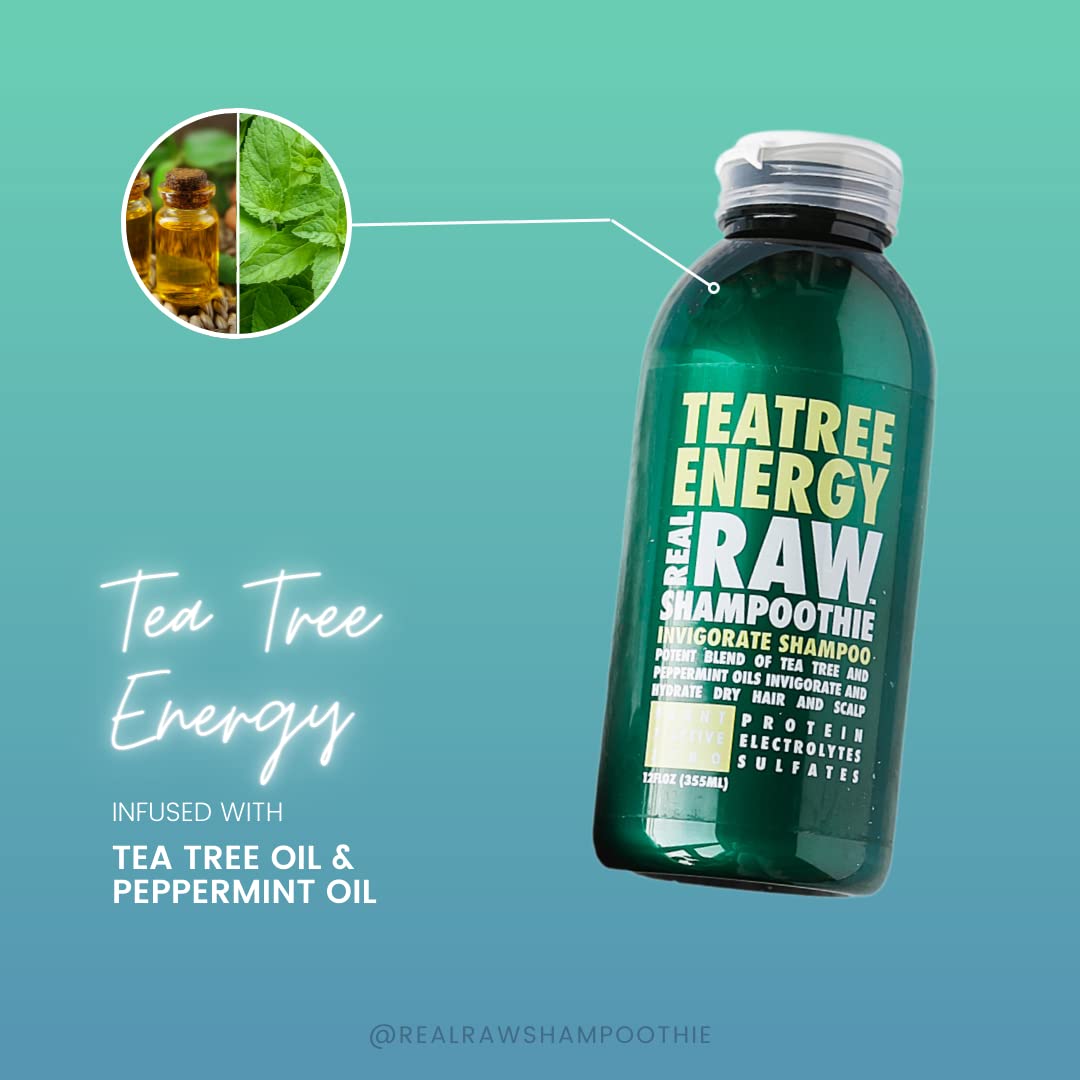 Real Raw Tea Tree Shampoo & Conditioner Set - Cleanse, Hydrate + Invigorate - No Water 100% Pure Aloe Juice & Coconut Water - Su