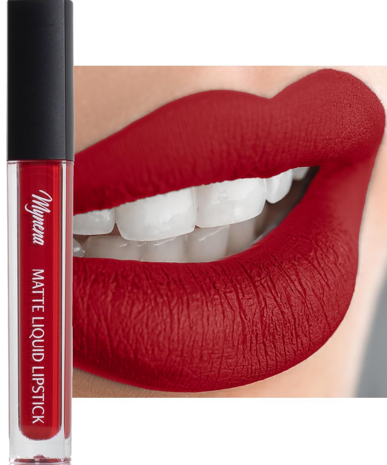 Mynena Bright Red Matte Lipstick Long Lasting Lightweight For High Comfort All-Day Wear Talc-Free Paraben-Free Cruelty-Free | Lo