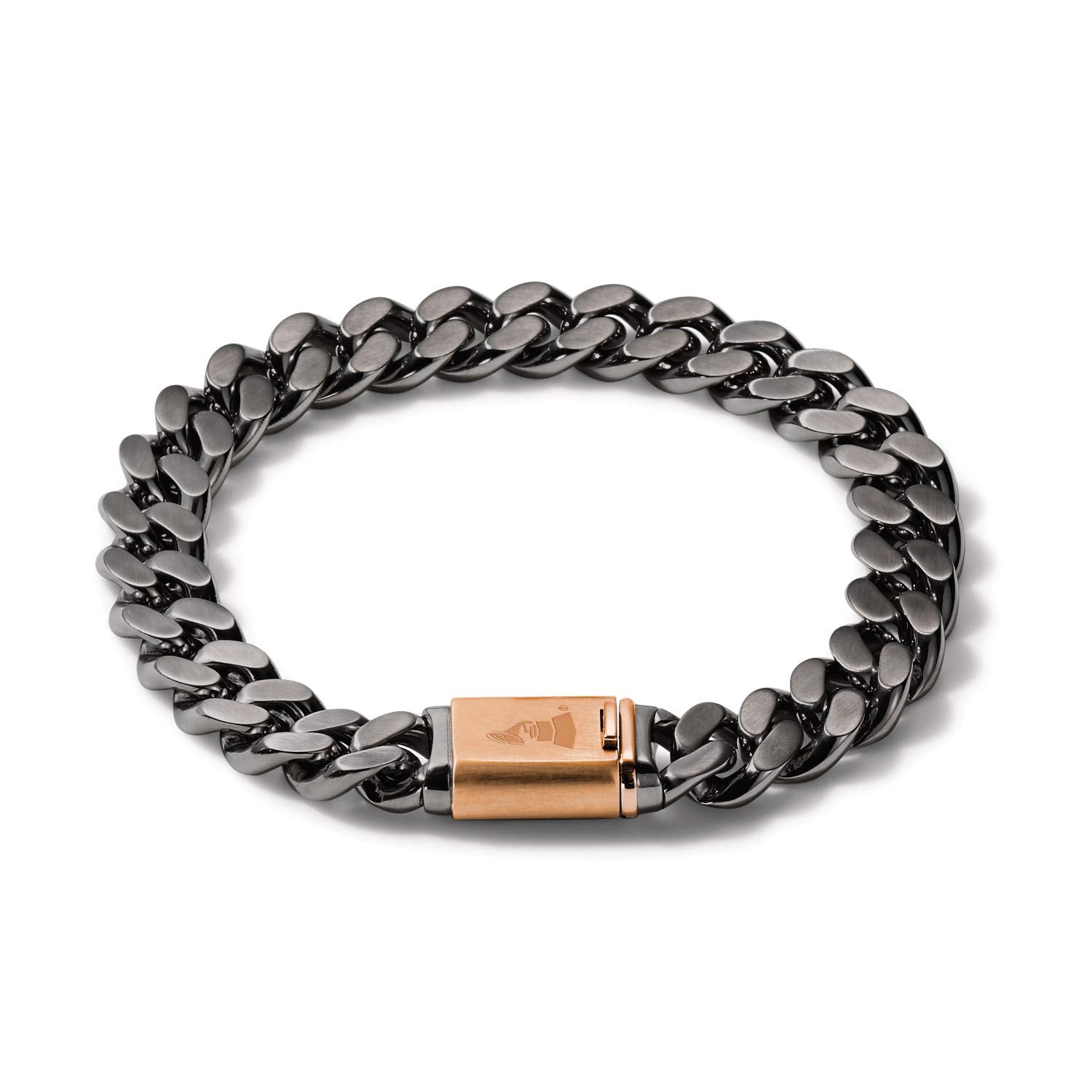 Bulova Mens Latin GRAMMY Grey Stainless Steel Chain Link Bracelet with Rose Gold Clasp