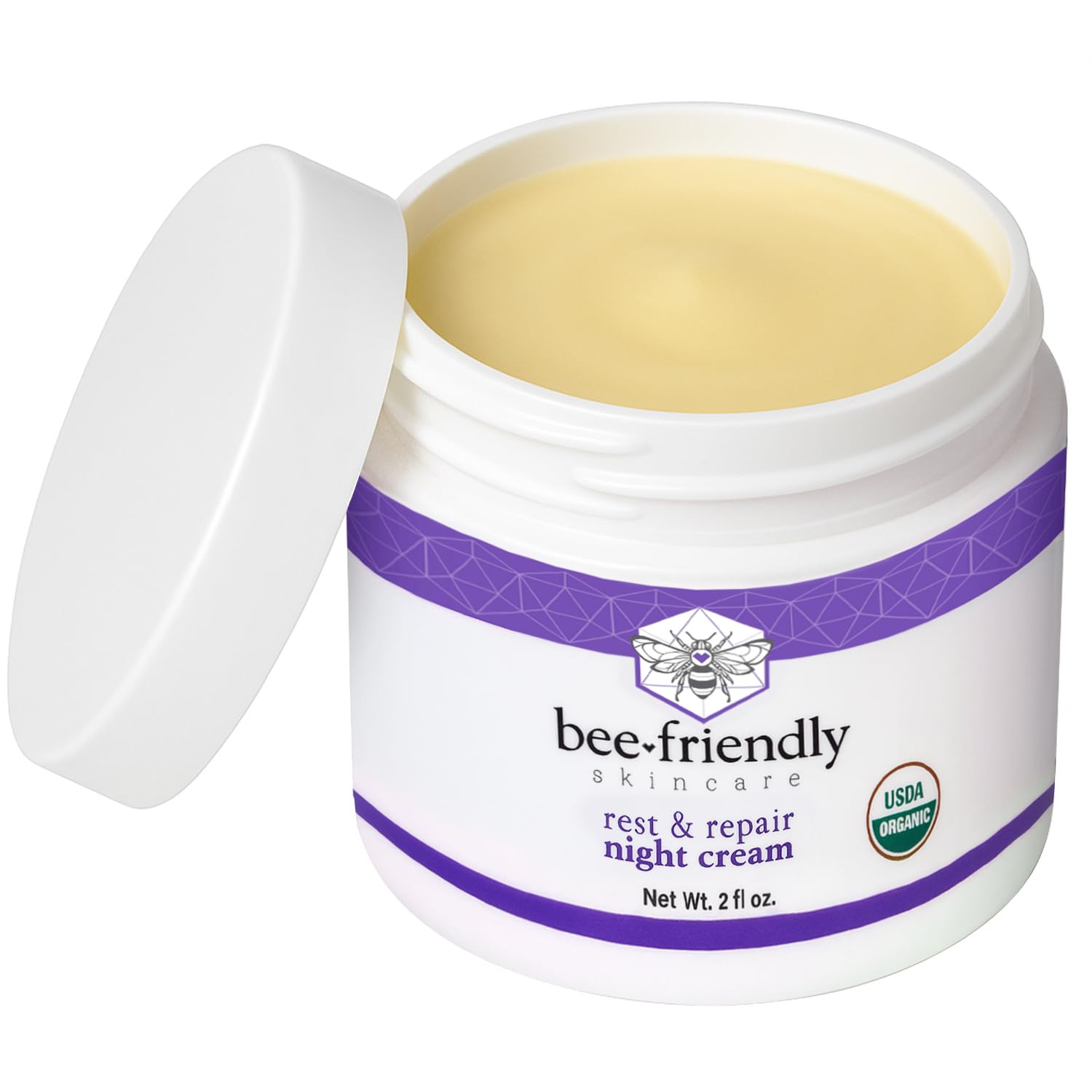 BeeFriendly Organic Night Cream, USDA Certified Organic, Deep Hydrating & Moisturizing Night Time Eye, Face, Neck & Decollete Cr