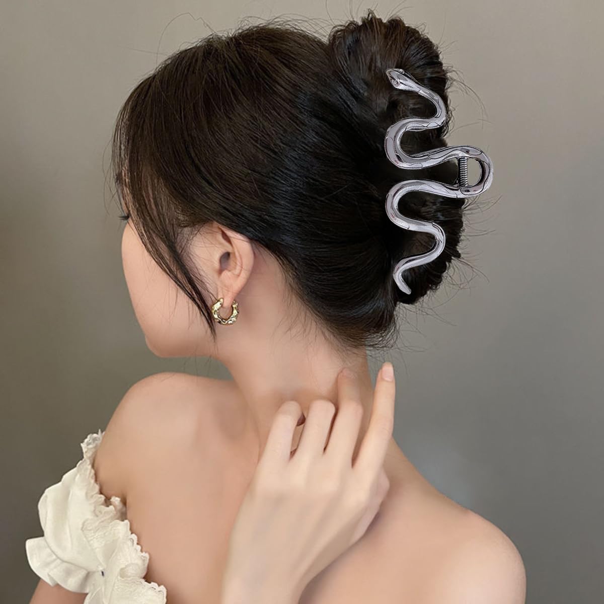 Aiupuoc Metal Black Snake Gothic Hair Claw Clip For Women'S Thick Hair, 1Pcs, Halloween Hair Decorations, Hair Accessories