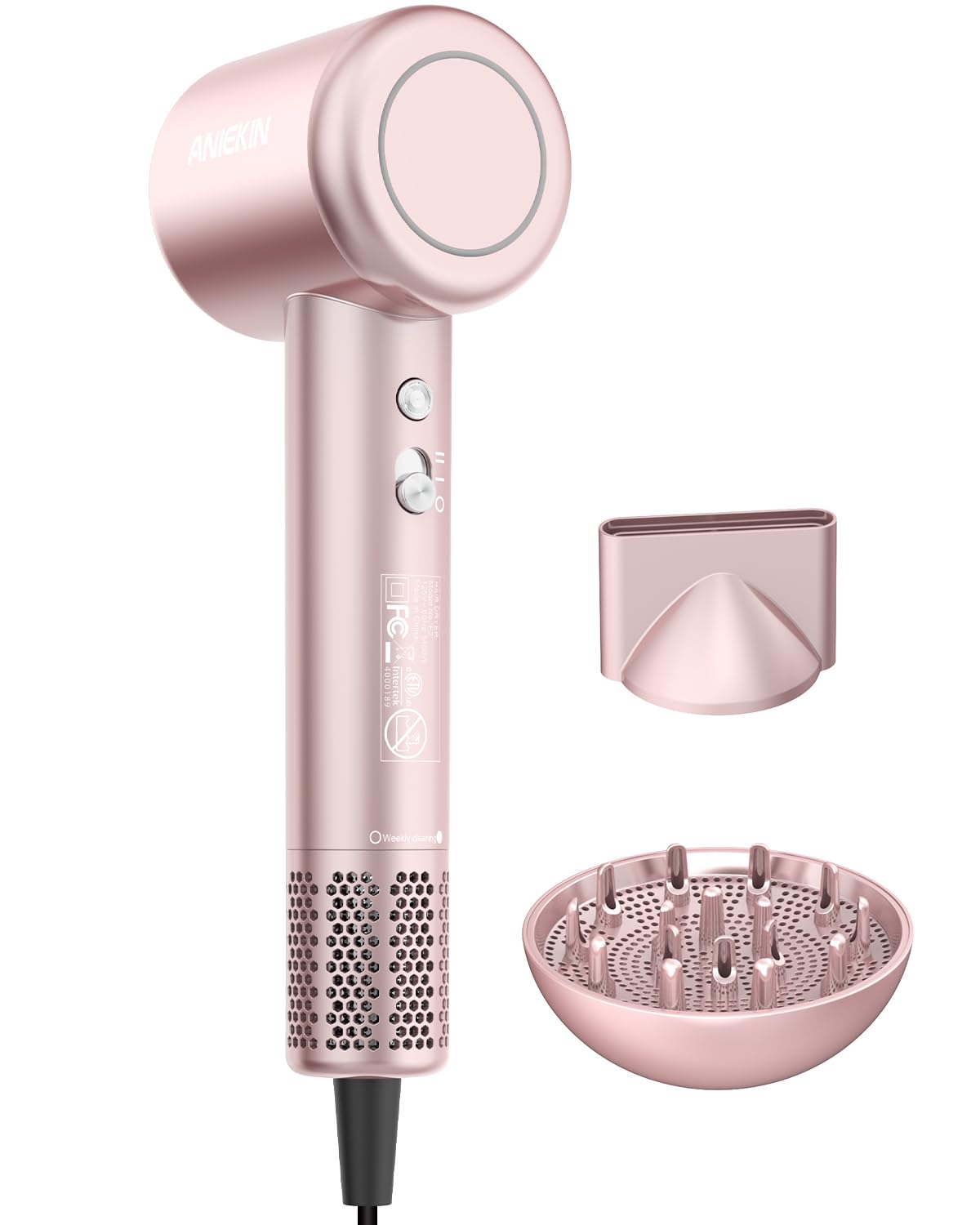 Aniekin Hair Blow Dryer, 110, 000 Rpm Fast Drying Ionic Blow Dryer, Thermo Control And Quiet Blow Dryer With Magnetic Diffuser F