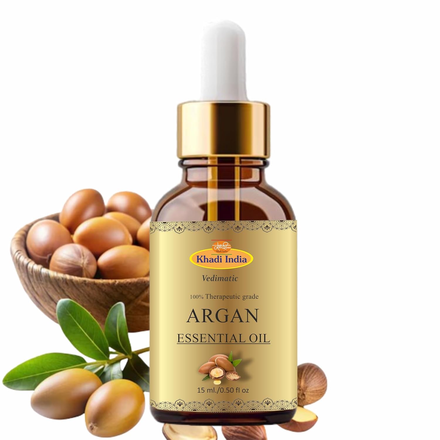 Khadi 100% Pure Herbal Natural Moraccan Argan Oil, Cold Pressed Organic, For Skin, Hair & Anti-Ageing Face Care (Pack Of 1, 15Ml