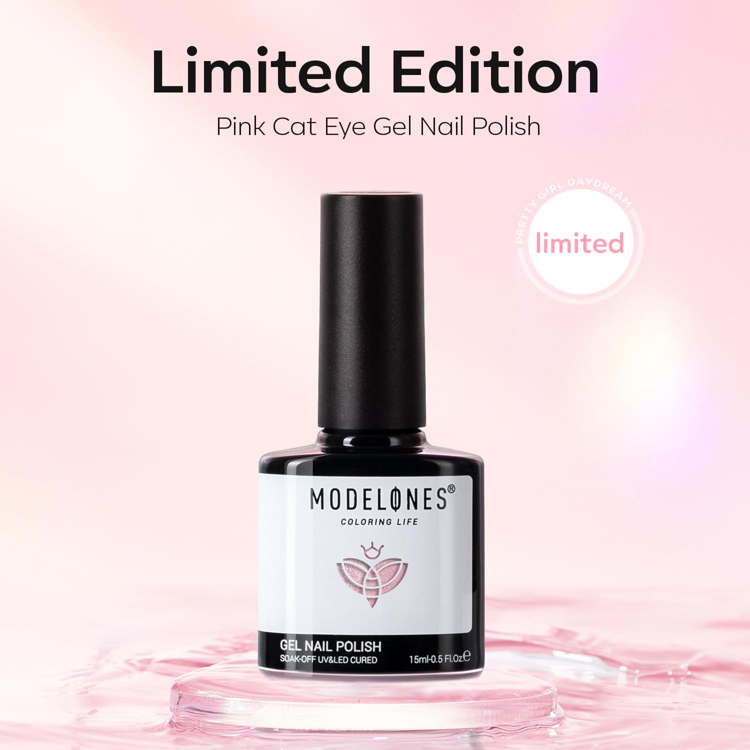 Modelones Cat Eye Gel Nail Polish, 15 Ml Pink Glass Cat Eye Gel Nail Polish With Magnet Spring White Silver Shimmer Soak Off Ref