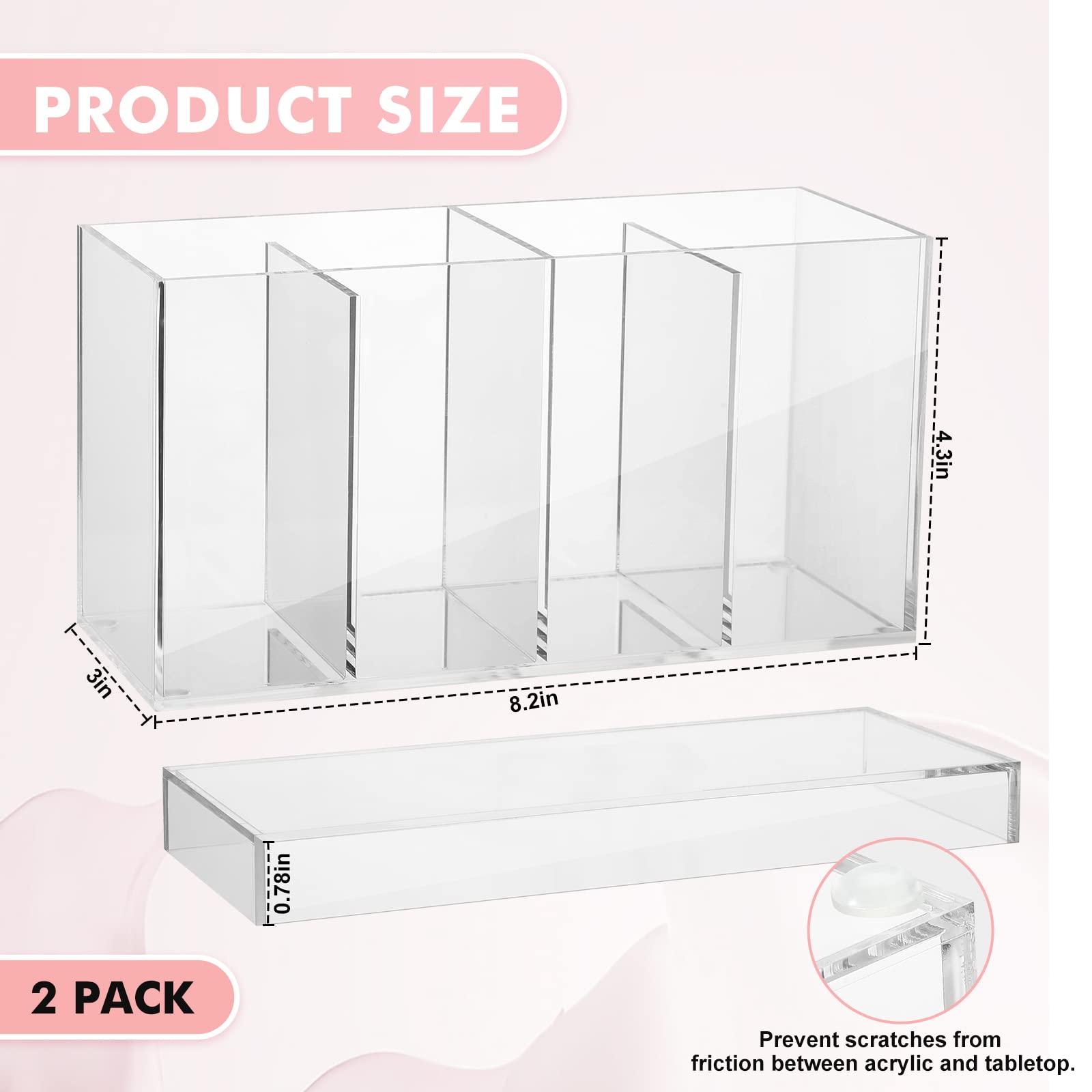 Yulejo 4 Compartment Acrylic Makeup Organizer And Storage With Lid Bathroom Storage With 4 Tray Eyelash Mascara Brushes Organize