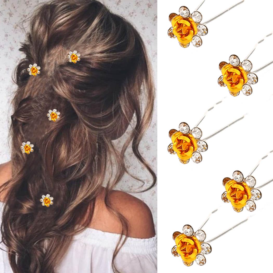 Bartosi Flower Bride Wedding Hair Clips Gold Flower Hair Pins Bridal Hair Pieces Hair Accessories for Women and Girls (Pack of 5