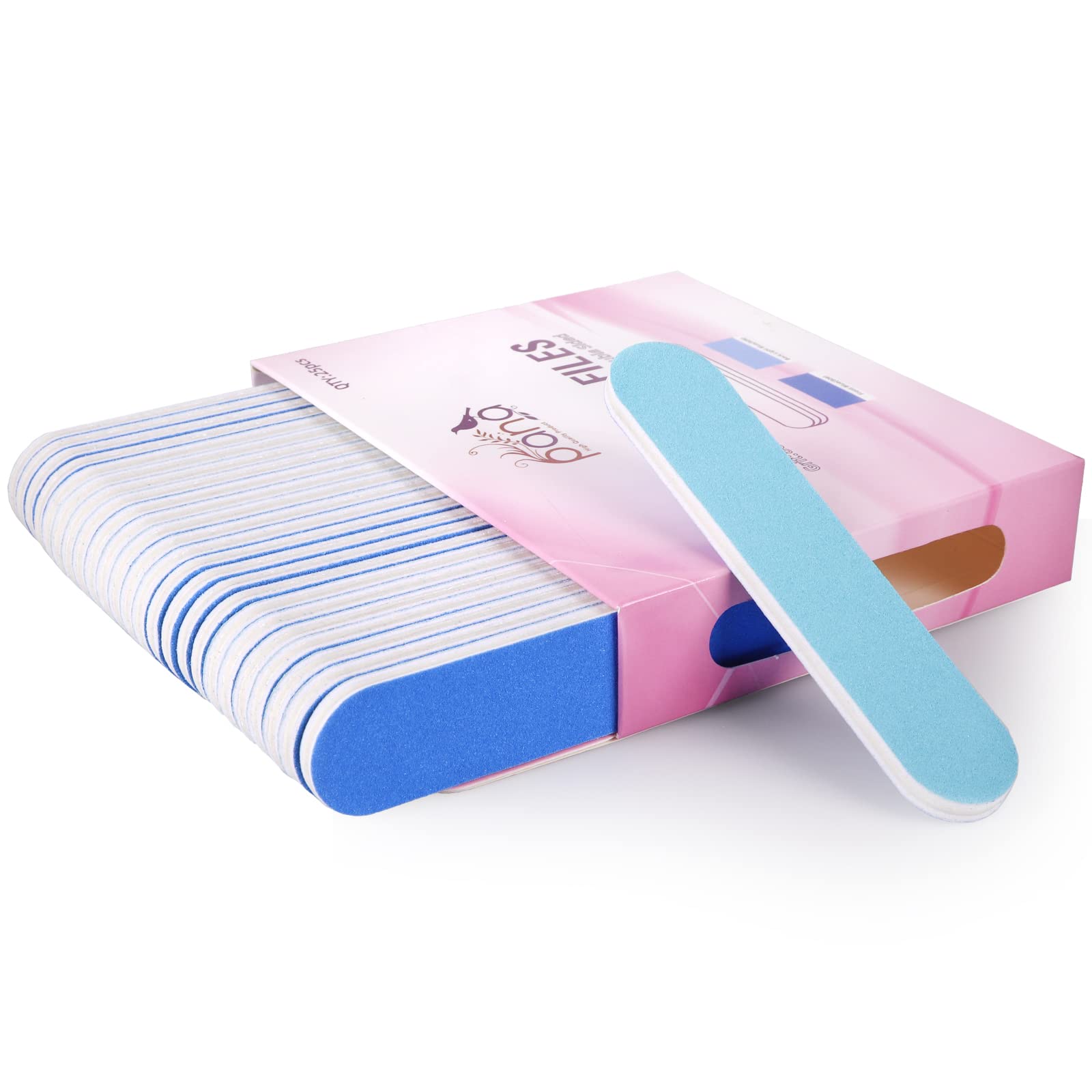25pcs - PANA Mini Double-Sided Emery Nail File for Manicure, Pedicure, Natural, and Acrylic Nails - Blue/Light Blue (Grit 180/18