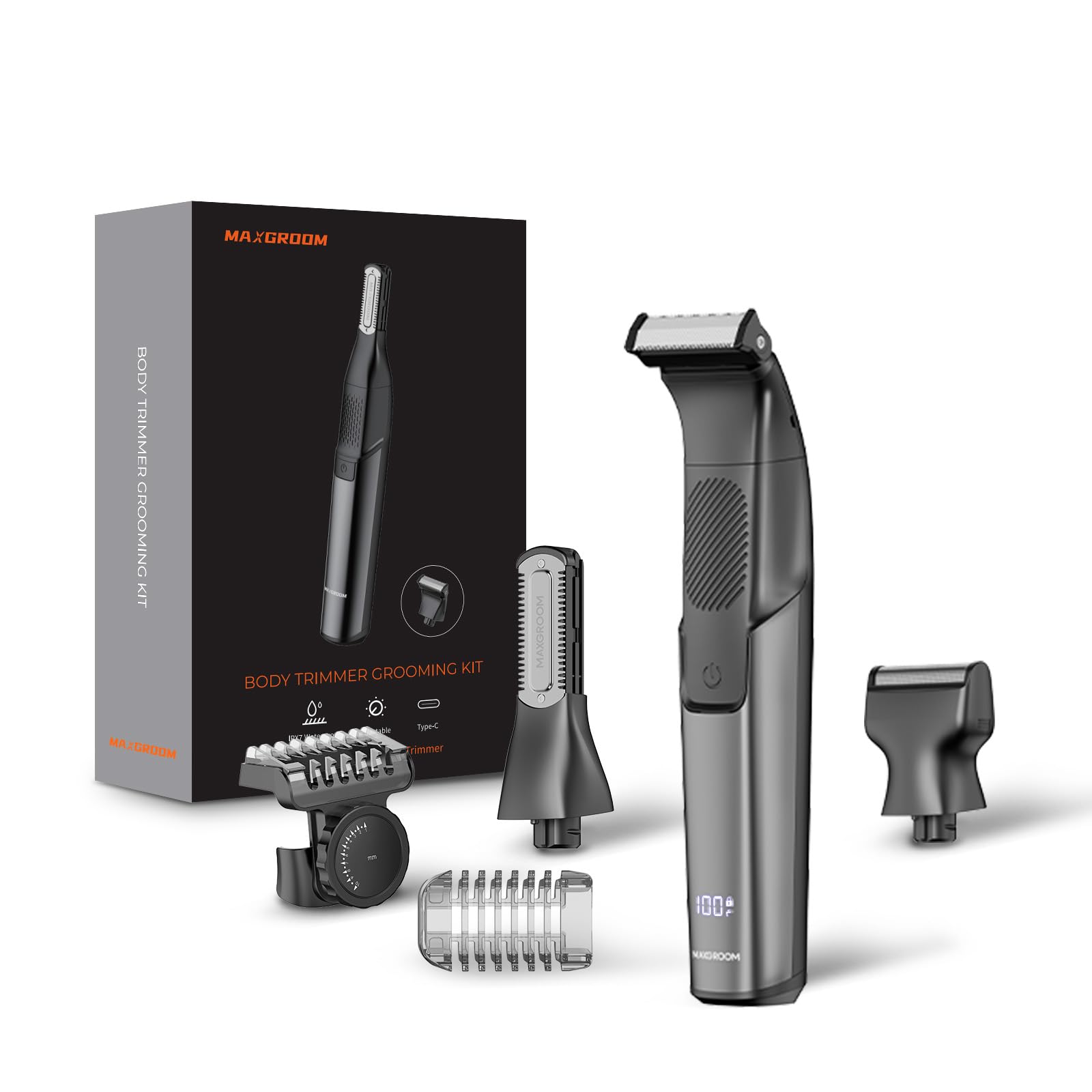 MAXGROOM Manscape Electric Body Hair Trimmer for Men, 3-in-1 Double-Sided Body Shaver & Intimate Razor, Mens Groomer Sets for P
