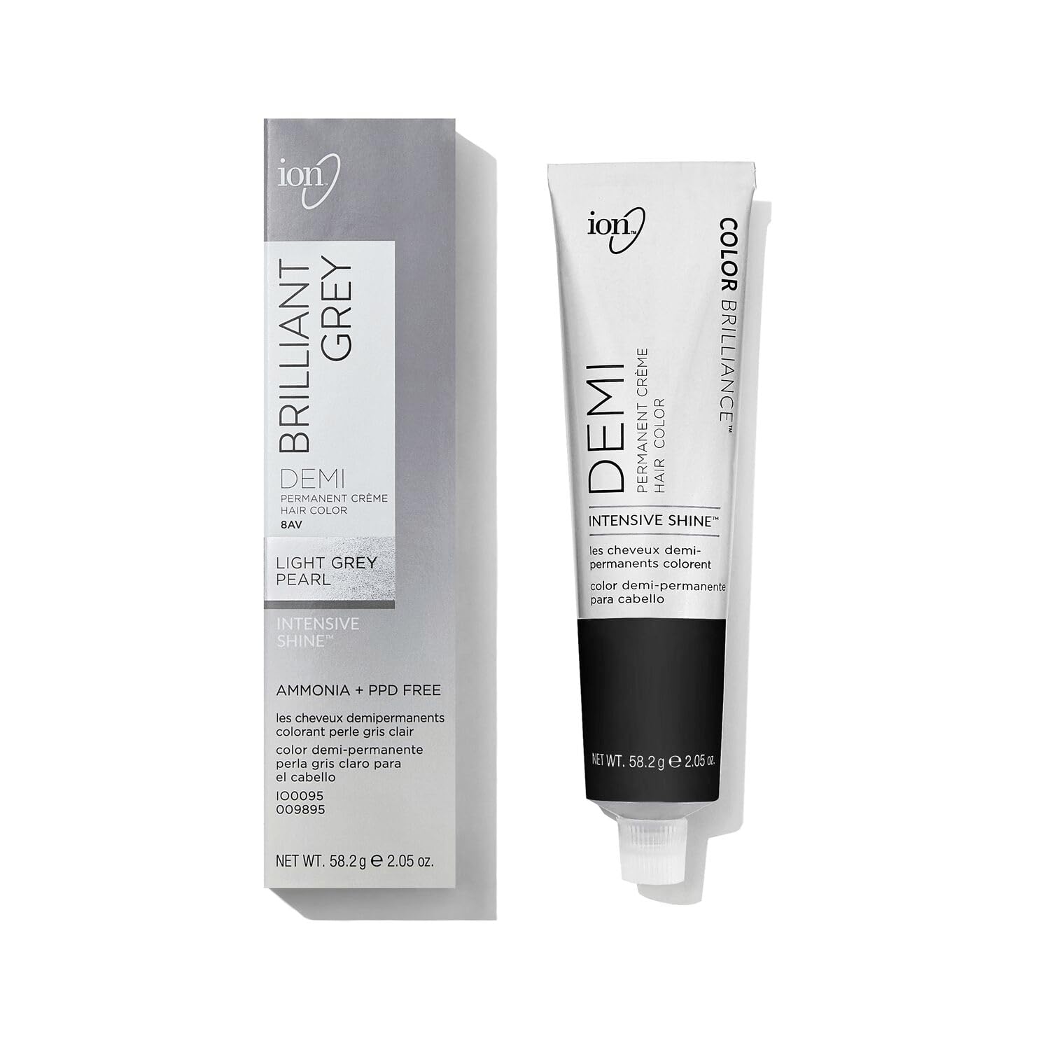 ion Brilliant Grey 8AV Light Grey Pearl Demi Permanent Crme Hair Color, Fade Resistant & PPD Free 2.05 Oz