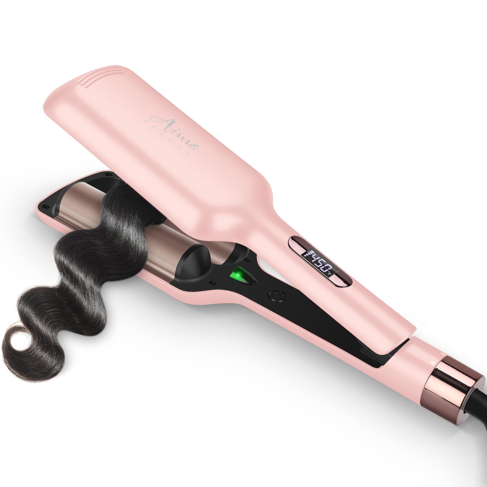 32mm (1.25'') Aima Beauty Twins Mermaid Hair Waver, Anti-Scald Wave Curling Iron, Curling Wand 2 Barrel Hair Crimper for Women P