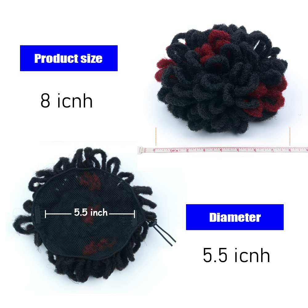 Kgbfass Curly Locs Ponytail Drawstring Buns Loc Petal Bun Dreadlock Ponytail 2 Pcs Braided Faux Locs Buns Clip In On Braids Pony