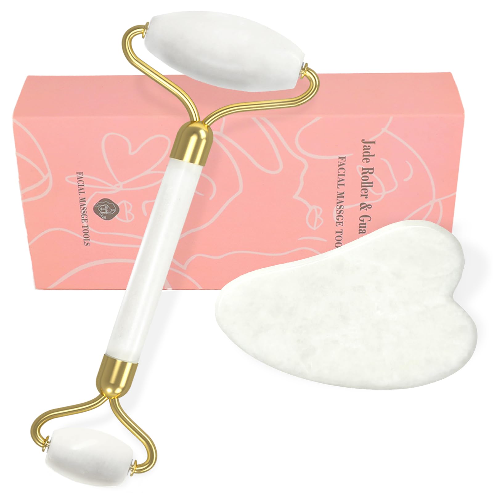 YLTNEUQER Gua Sha Facial Massage Tool & Jade Roller Set, Facial Massager for Face, Neck, Back, Arms, Legs, Eye,SPA Gifts for Wom