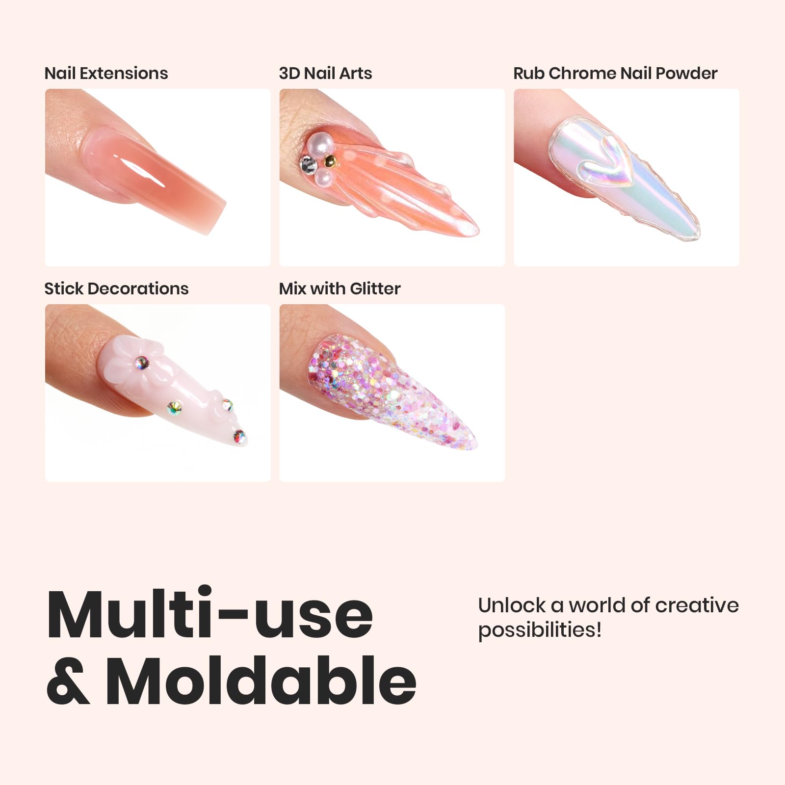 Beetles Solid Builder Gel For Nails, 30G Clear Hard Gel Non-Sticky Sculpting Gel, 3D Gel Nail Art Building Gel With Chrome Nail