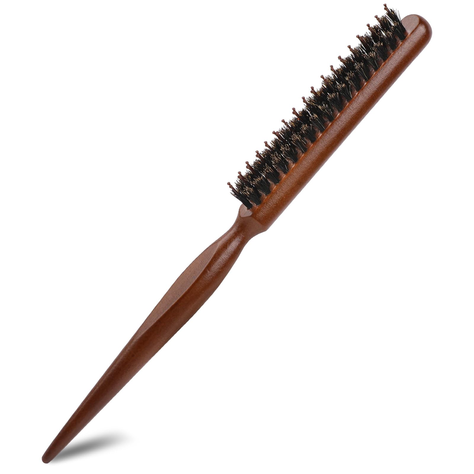 Boar Bristle Teasing Brush for Slick Back Hair, Hair Teasing Brushes for Women Styling Brush with Wooden Rat Tail Handle for Edg