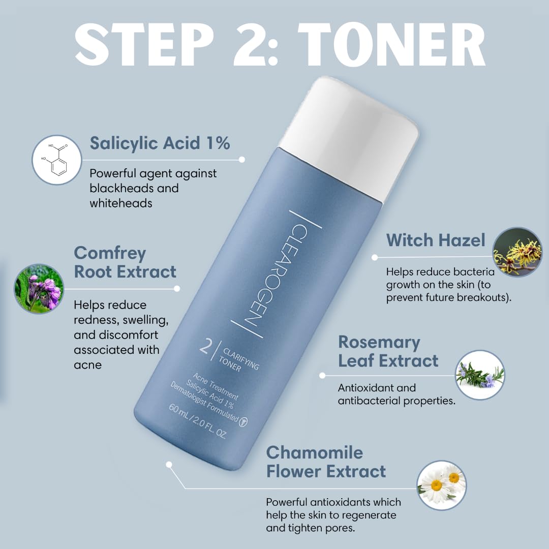 Clearogen Hormonal Acne Solution Natural Anti-Dht Ingredients Formula Benzoyl Peroxide, 1 Month Original Benzoyl Kit