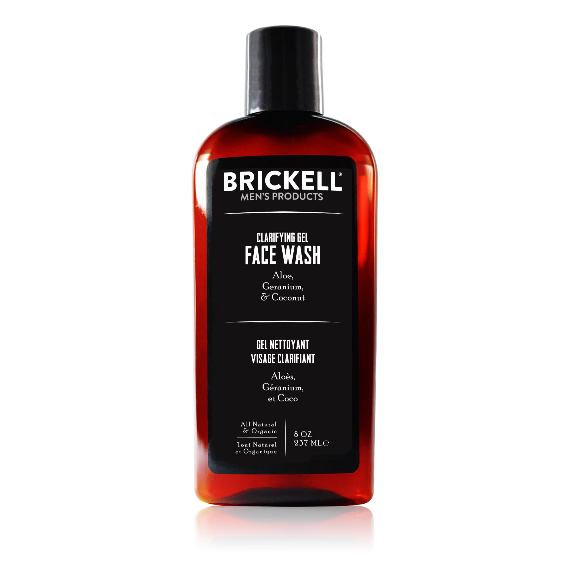 Brickell Men's Clarifying Gel Face Wash for Men, Natural and Organic Rich Foaming Daily Facial Cleanser Formulated With Geranium
