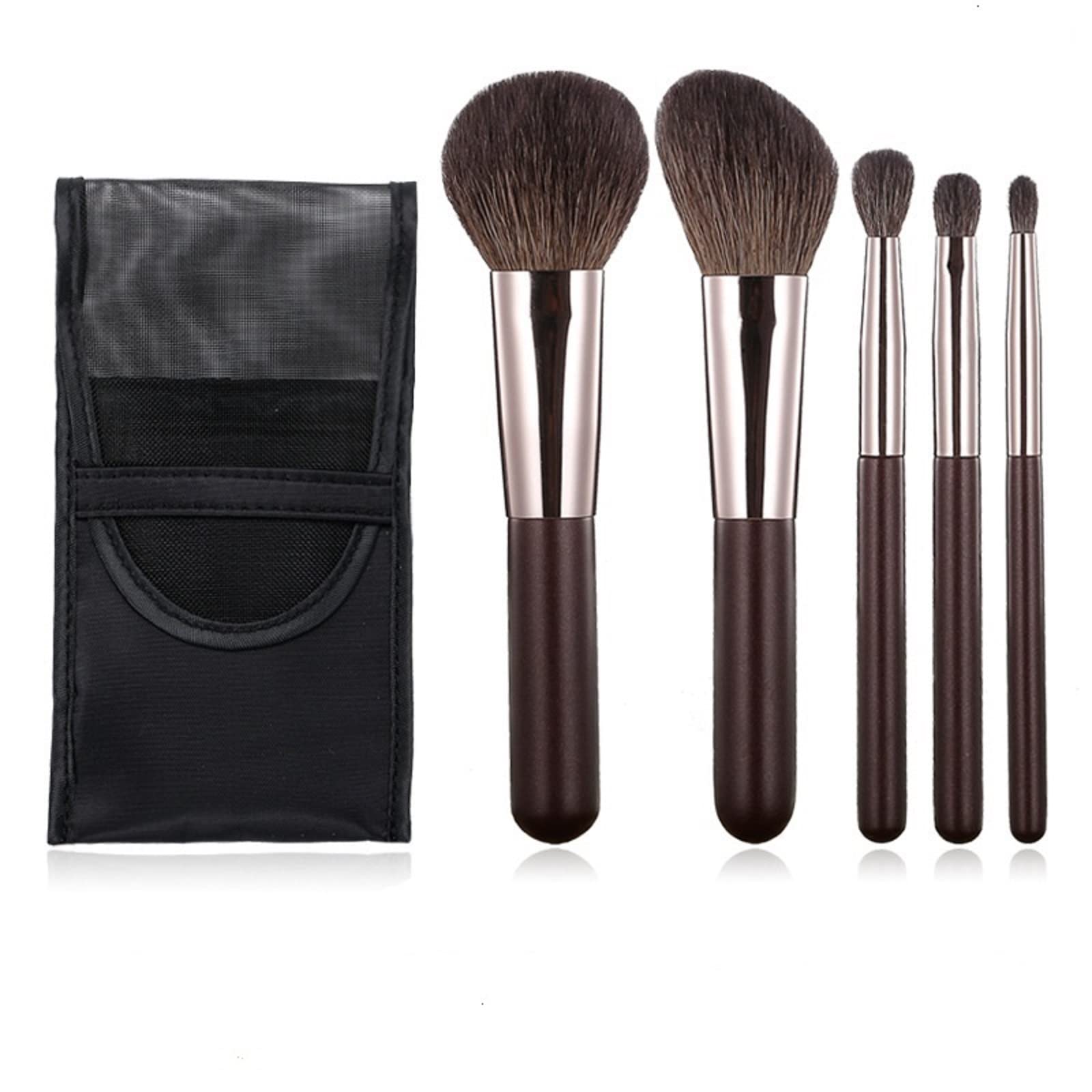 Kanviensl Travel Makeup Brushes Set W/Pouch, Portable 5Pcs Professional Mini Cosmetic Brushes Kit For Powder Blush Concealers Co