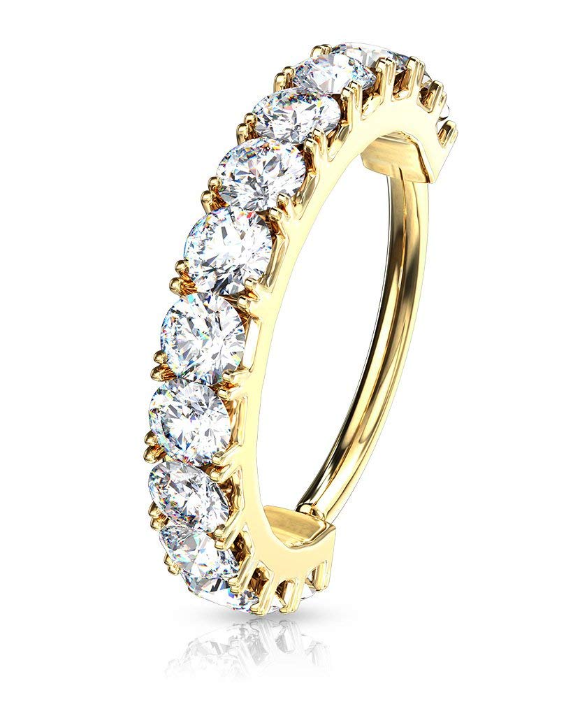 Forbidden Body Jewelry 1620G 8Mm Cz Lined Plated Brass Bendable Nose Ring And Cartilage Hoop (Choose Gauge/Plating/Color), Meta