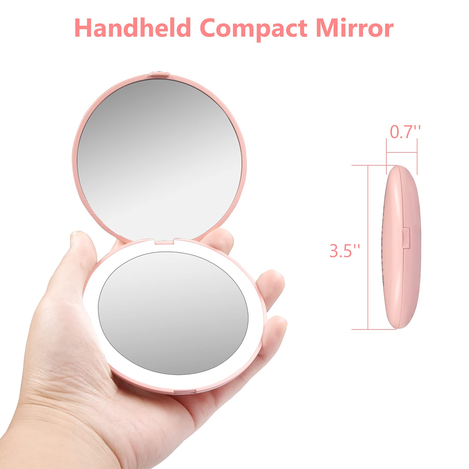 Wobsion Compact Mirror With Light, 1X/10X Magnification Compact Mirror For Purses,Handheld 2-Sided Mirror,Travel Makeup Mirror,3