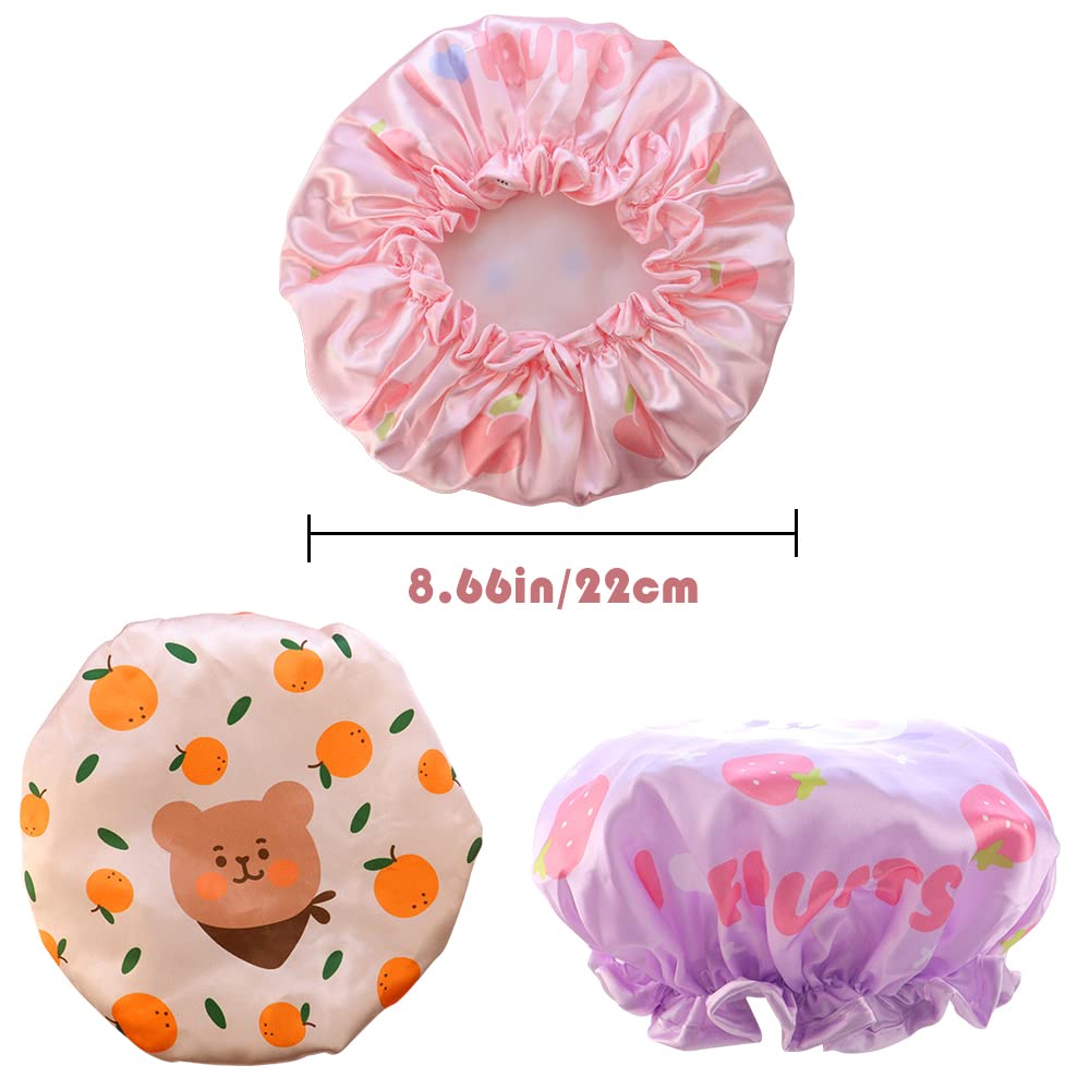 Tcotbe 3 Pcs Kids Shower Caps Rabbits Prints Double Layers Children Shower Caps Peva Bath Hats For Kids Reusable Cartoon Animal