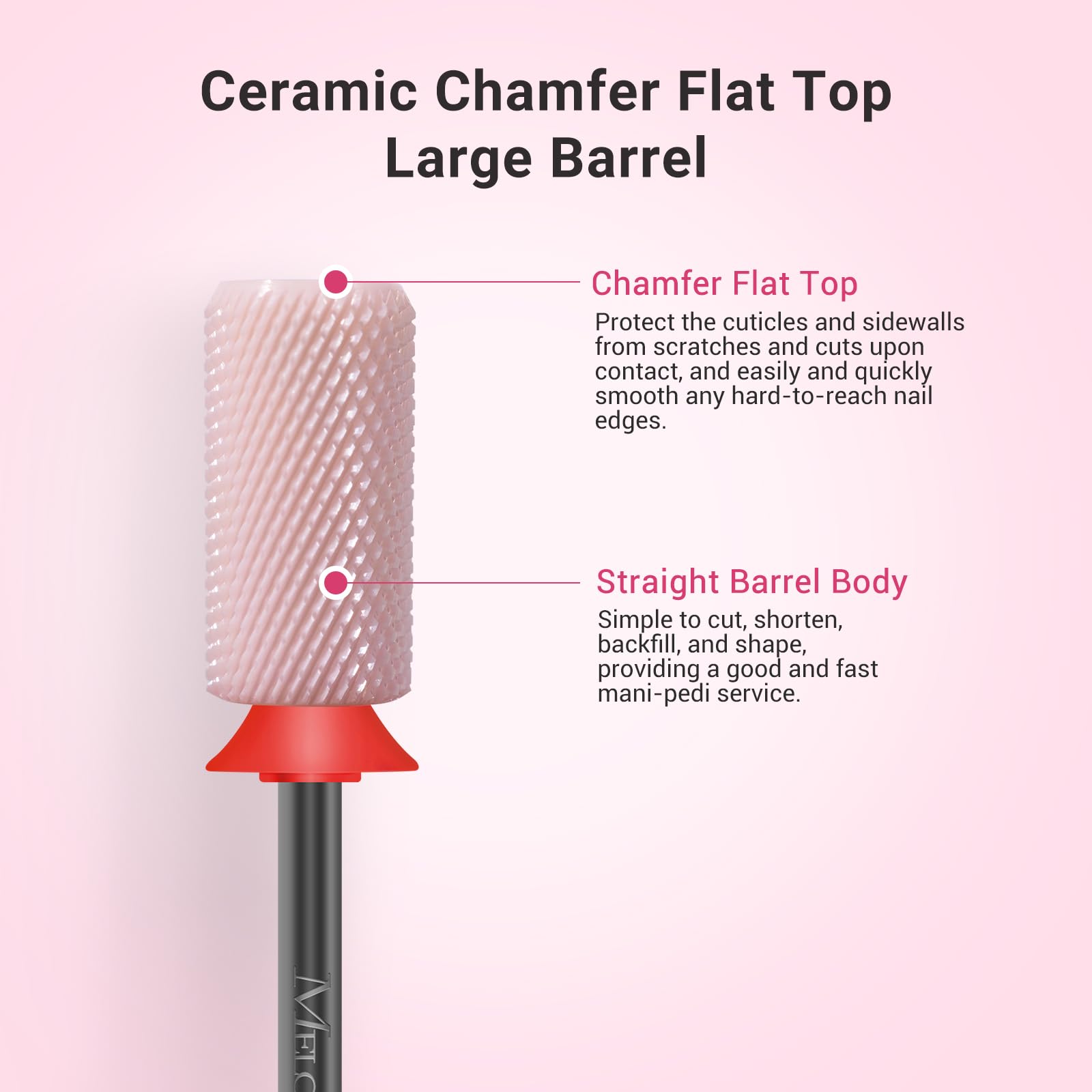 Melodysusie Ceramic Nail Drill Bits, 3/32'' Chamfer Flat Top Large Barrel Bits, Fast Remove Acrylic Or Hard Gel, Nail Tool For M