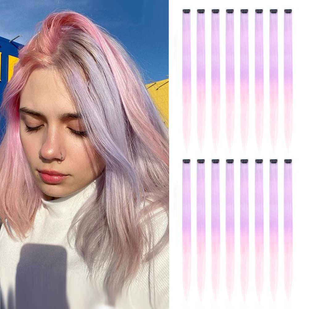 KGBFASS Colored Clip in Hair Extensions Ombre Purple Colorful Clip on Straight Fashion Hair Pieces Halloween Cosplay Dress Up Fa