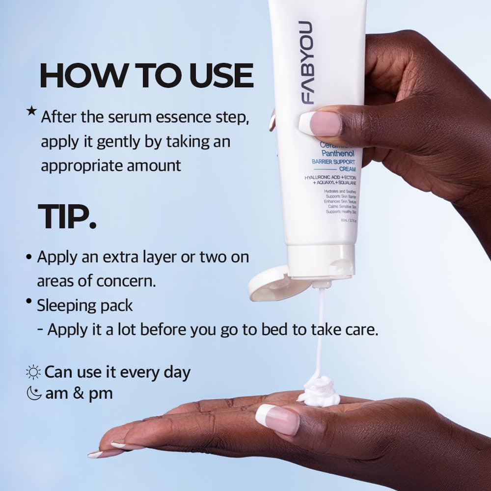 Fabyou Ceramide Panthenol Skin Barrier Support Cream 2.7 Oz - Moisturizing, Barrier Care With 8 Hyaluronic Acids. Non-Sticky, De