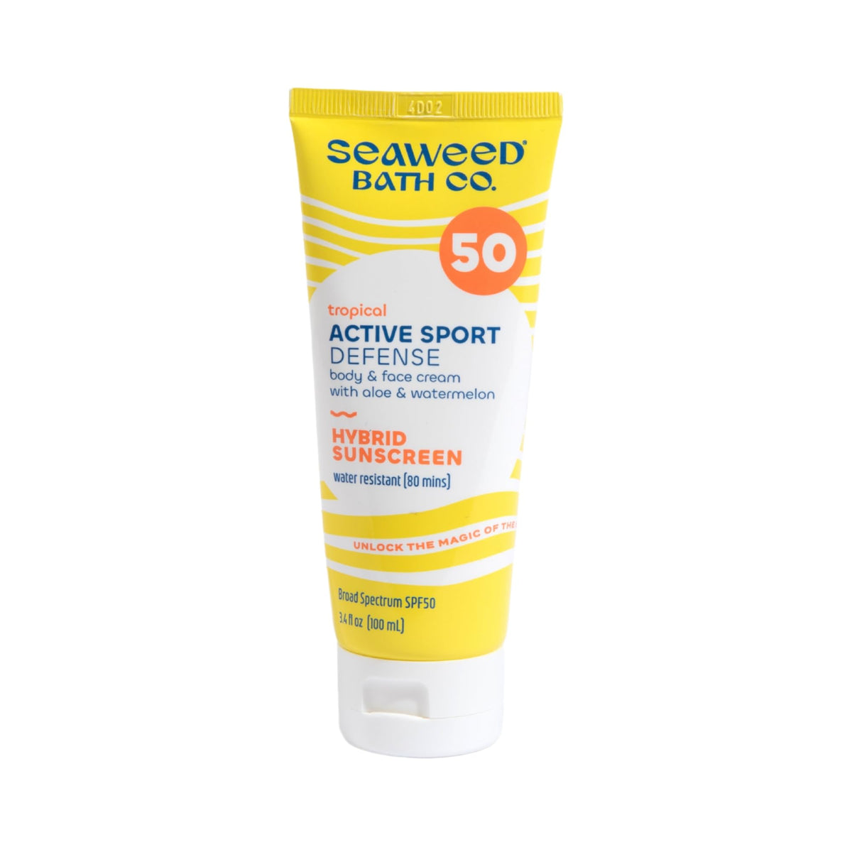 Seaweed Bath Co. Active Defense SPF 50 Sport Broad Spectrum Hybrid Sunscreen Cream, 3.4 Ounce, Sustainably Harvested Seaweed, Al