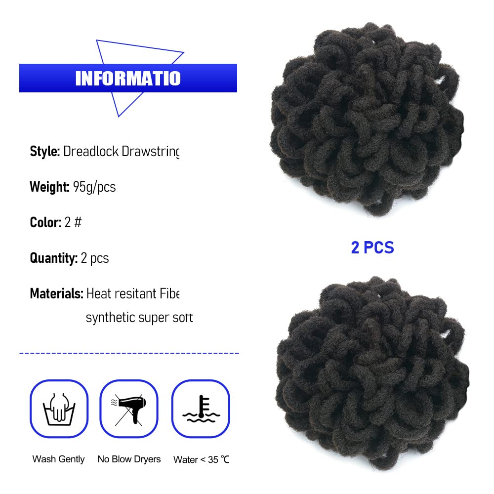 Kgbfass 2Pcs Locs Ponytail Drawstring Buns Loc Petal Bun Dreadlock Ponytail Braided Afro Puffs Faux Locs Bun Clip In On Braids P