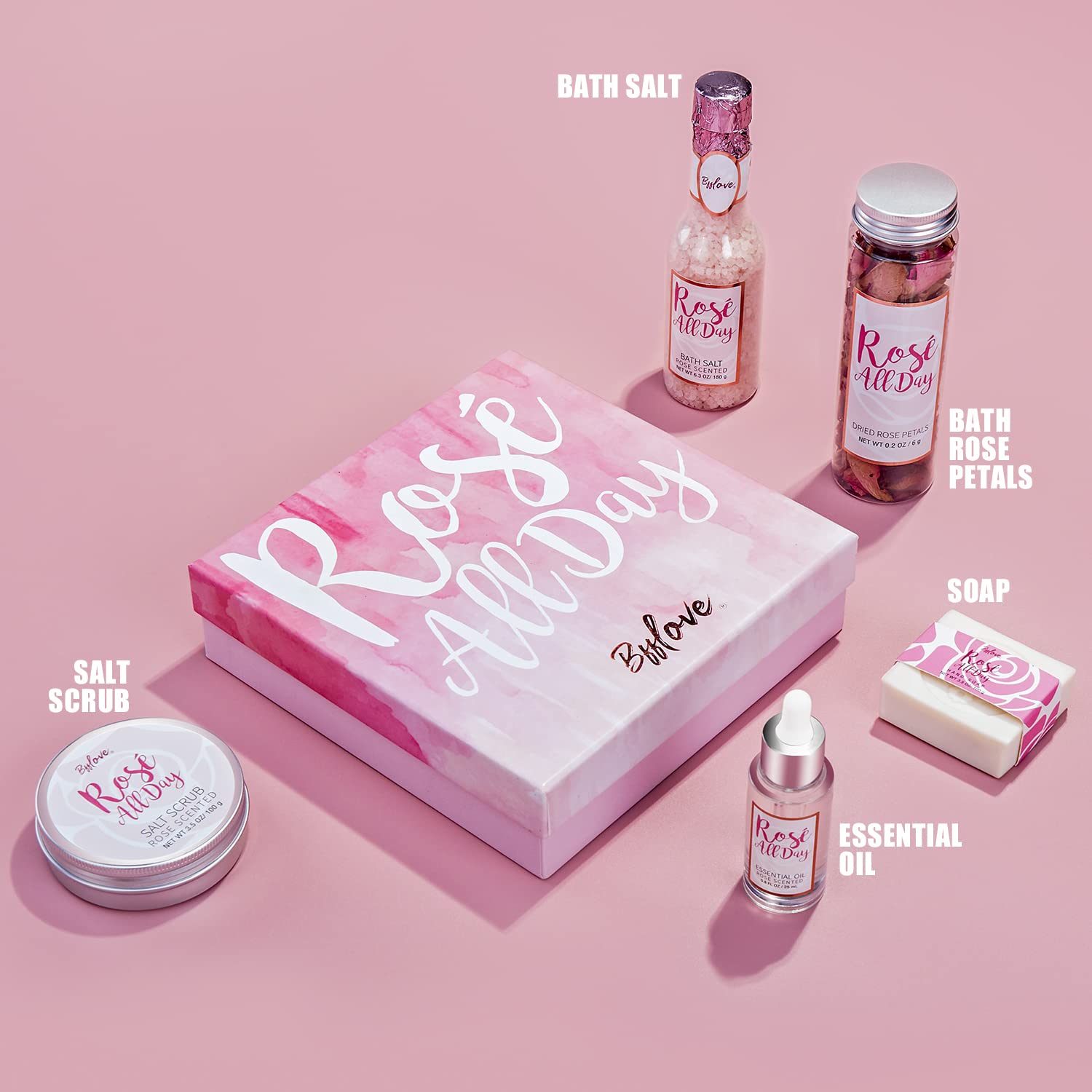 Spa Gifts For Women, Gift Set For Women, Bff Love 6Pcs Rose Spa Set For Women, Spa Kit With Essential Rose Oil, Bath Salt, Soap,