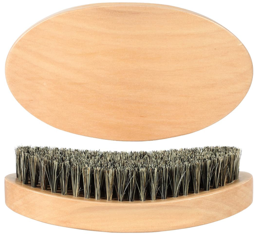Curved 360 Wave Brush For Men, Medium Hard Palm Wave Brush for Laying Down 360 Waves, Made with Natural Boar Bristle and Wood, E