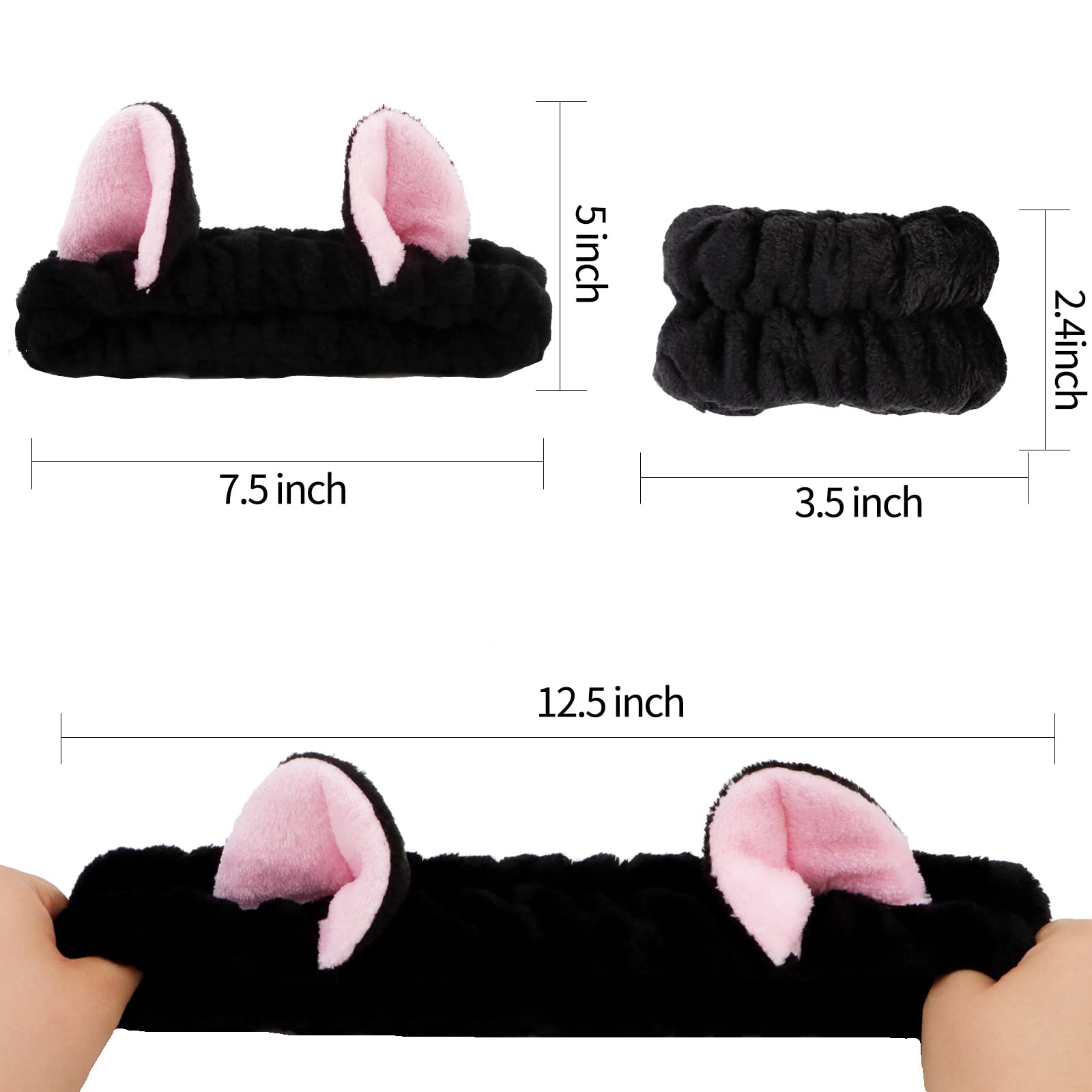 WHAVEL 3PCS Spa Headband and Wristband Set, Cute Cat Ears Headband for Washing Face Makeup Headband Face Wash Headband Wrist Ban