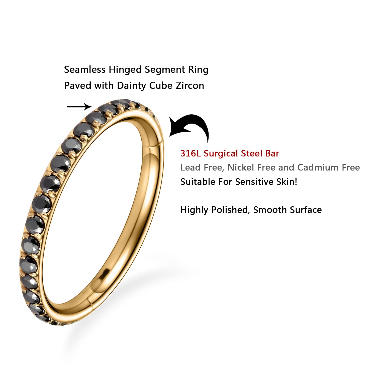 FUNLMO 16g Nose Ring Gold Hoop Earrings Nose Hoops Septum Jewelry Seamless Septum Clicker 8mm Septum Ring Cartilage Helix Daith
