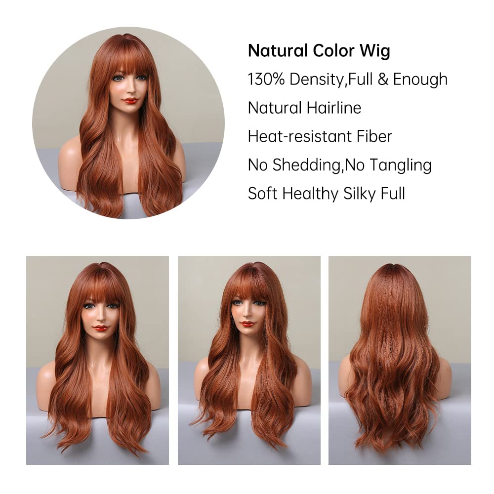 Haircube Auburn Wig With Bangs Long Curly Orange Wigs For Women,Natural Synthetic Wigs Heat Resistant Fibre Wig For Daily Use (P