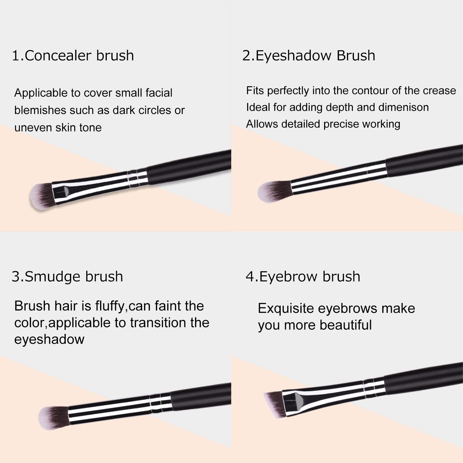 MSQ Eyeshadow Brushes Set 4pcs Makeup Eye Brushes Eyeshadow Blending Brush Eyebrow Highlighter Brush Beauty Brushes - Black