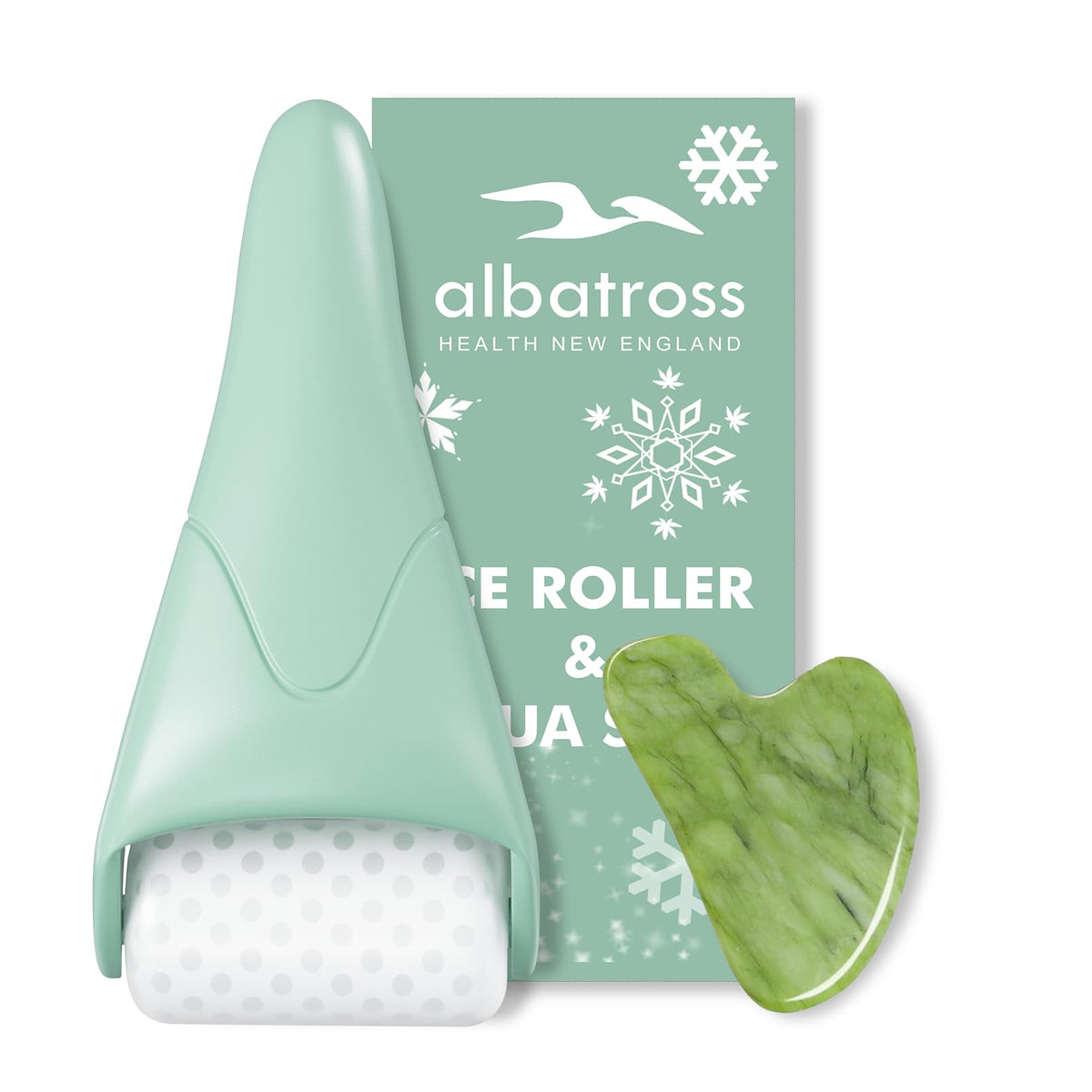 Albatross Health Ice Roller & Gua Sha Set, Self Facial Massage Tools-White Green