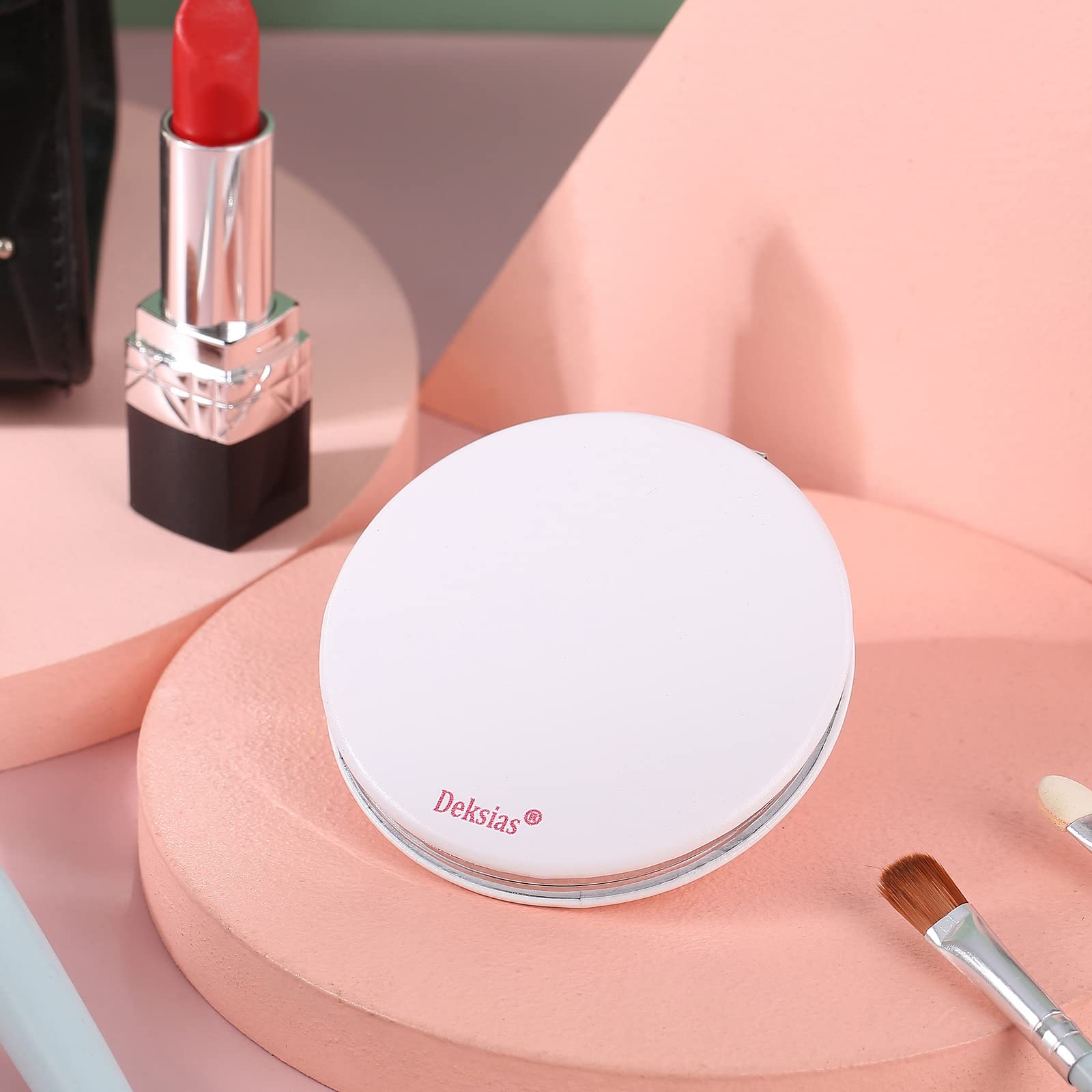 Deksias 2X Times Mirror In Pocket Magnify Round 2 Side Make Up Compact Pu Folding Collapsible Mirrors With Extra 20Pcs Eyeshadow