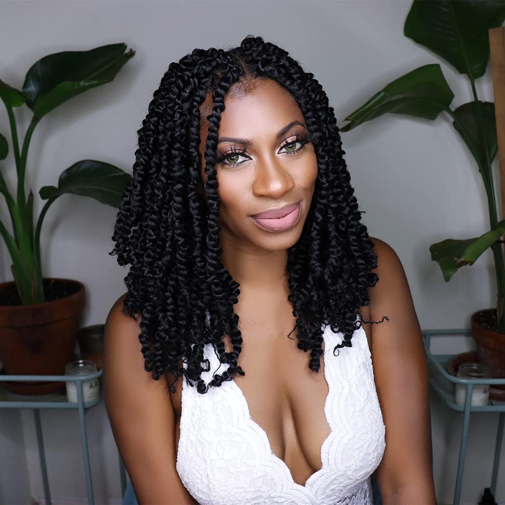 The BOHOBABE Pre-twisted Passion Twist Crochet Hair 14 Inch Short Pre-looped Crochet Passion Twist Braiding Hair 8 Packs (1#)