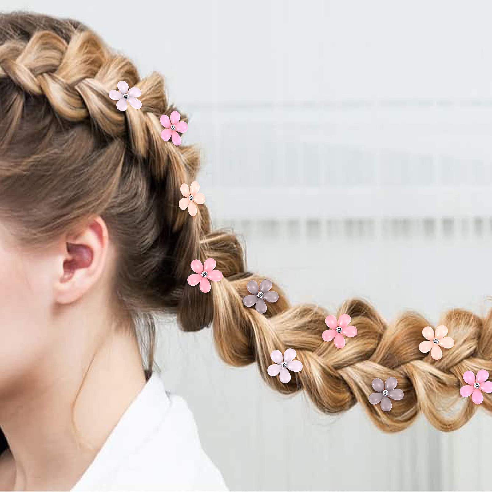 Paderison 10Pcs Flower Hair Clips for Girls Small Hair Claw Clips Mini Flower Hair Clips with Crystal Cute Metal Claw Clips Spar