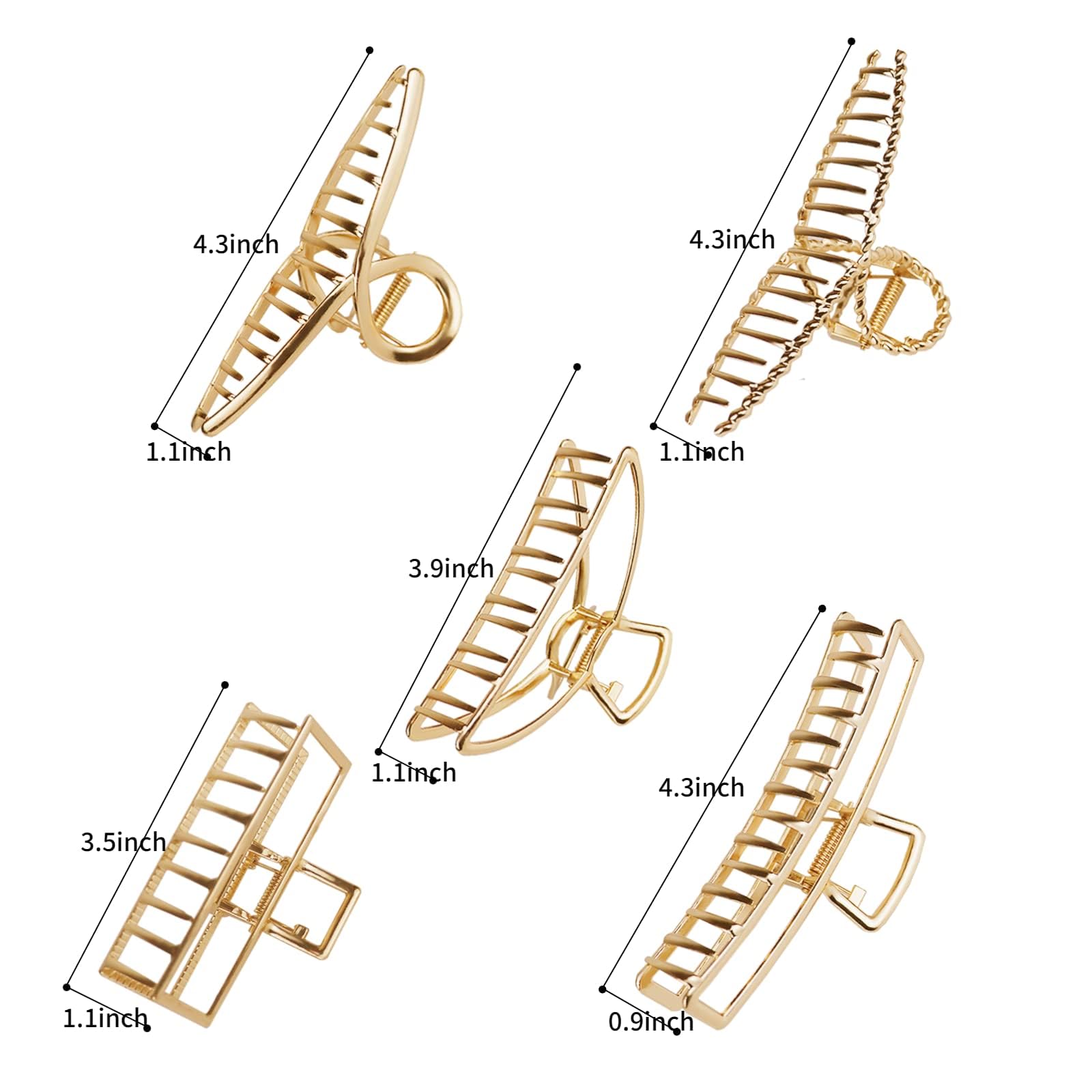 5 Pack Large Gold Hair Clips For Thick Hair Metal Cross Claw Clip Non-Slip Banana Hair Claw Clips Hair Catch Barrette French Des