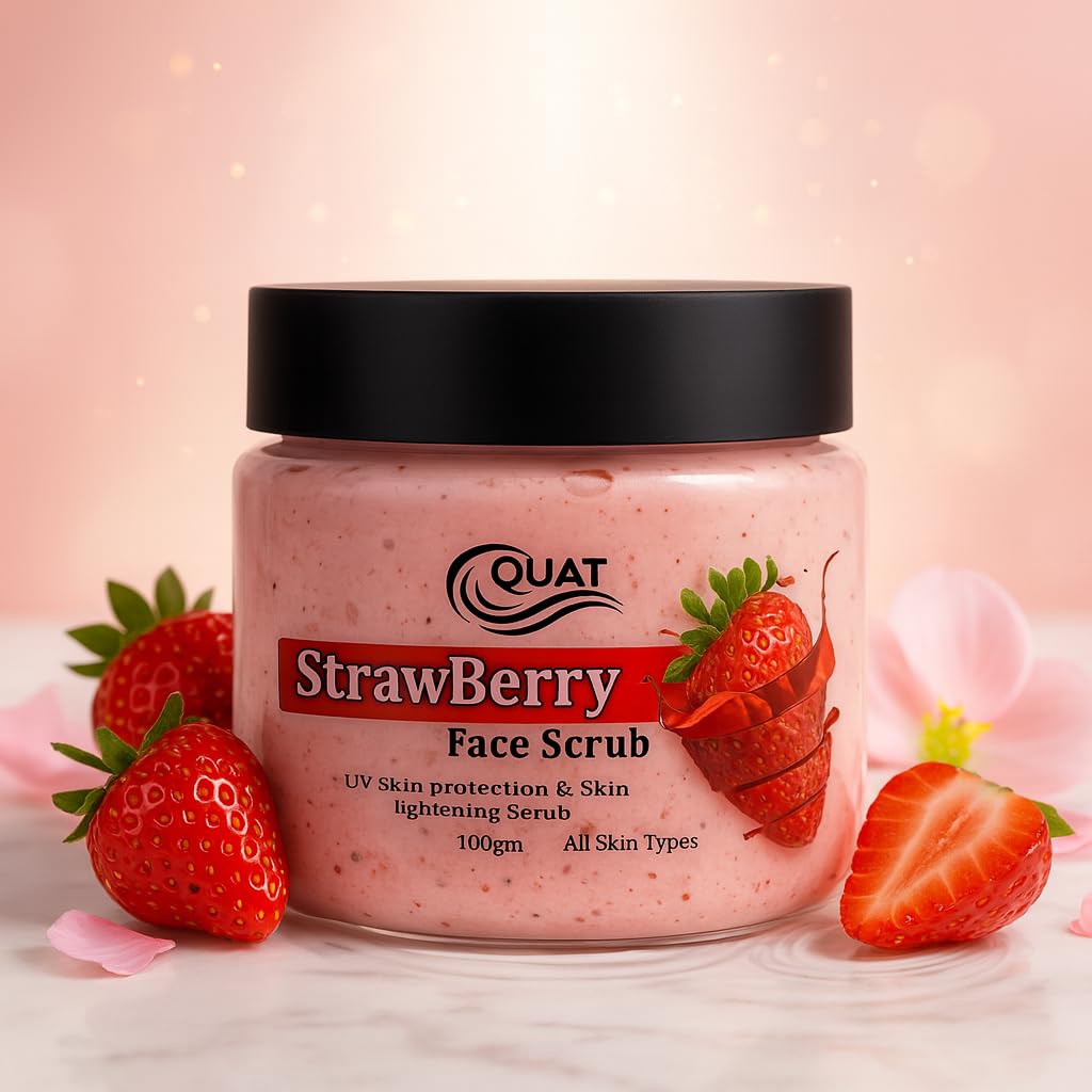 Quat Strawberry Face Scrub For Deep Cleansing, Exfoliation & Glow | Strawberry Extract Scrub To Remove Dead Skin, Blackheads & D
