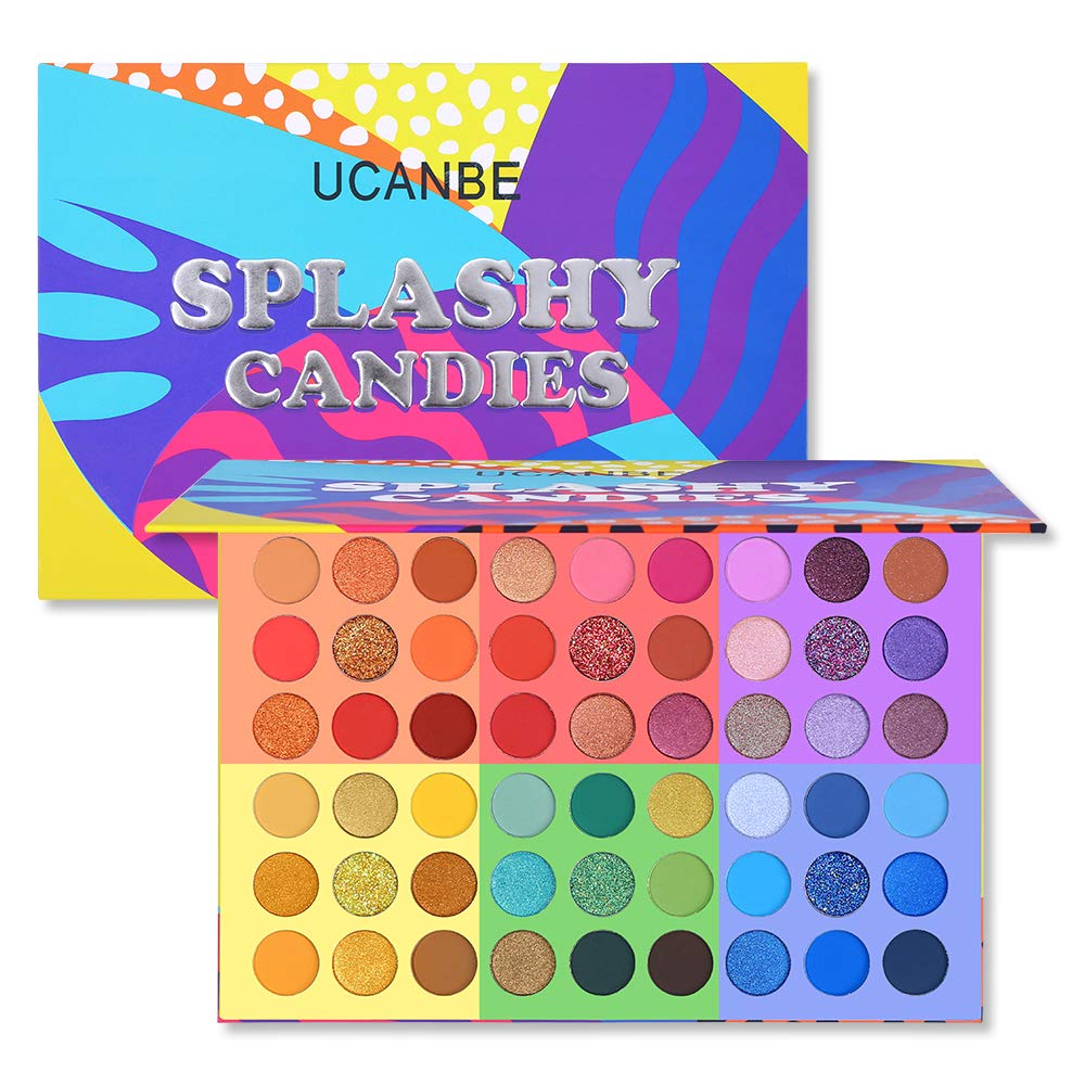 Ucanbe 54 Colors Splashy Candies Eyeshadow Palette, Highly Pigmented Matte Shimmer Soft Creamy Glitter Rainbow Bright Powder Eye