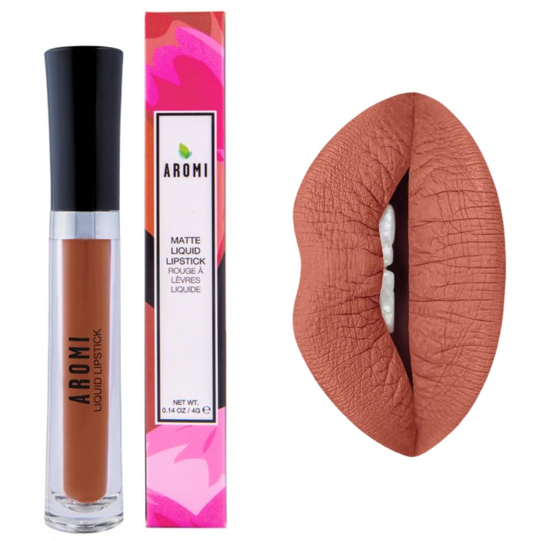 Aromi Matte Liquid Lipstick | Brown Nutmeg Lip Color, Long Wear, Transfer Proof, Paraben, Phthalate, + Gluten Free, Waterproof,