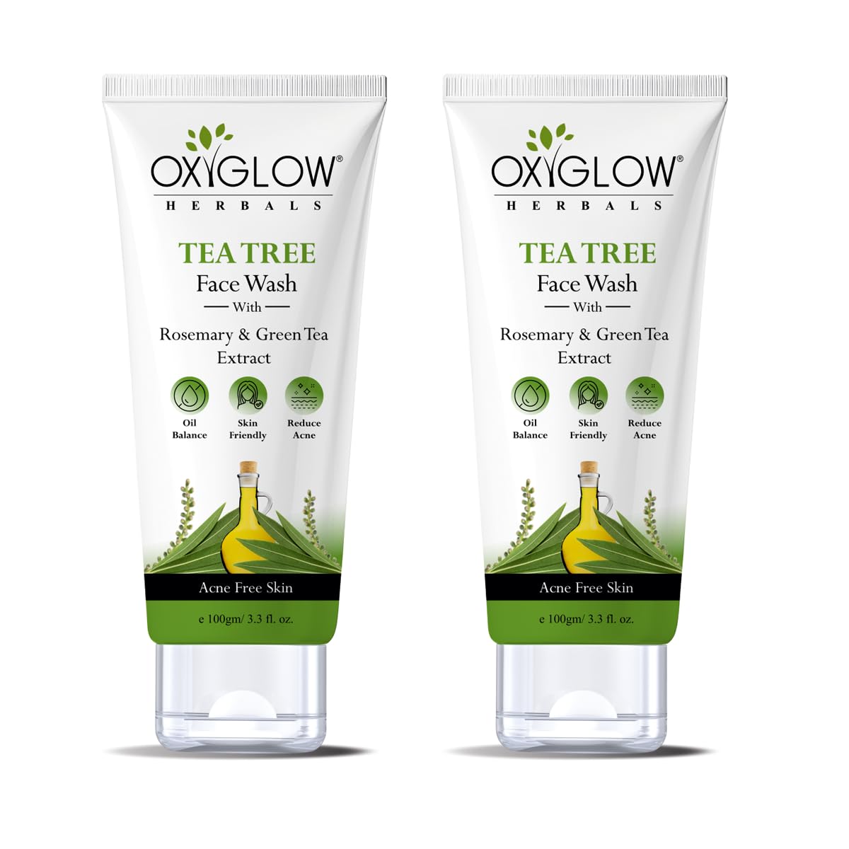 Oxyglow Herbals Teatree Face Wash With Tea Tree Oil & Cinnamon | Anti Acne | Oil Control | For Oily Skin 100G(Pack Of 2)