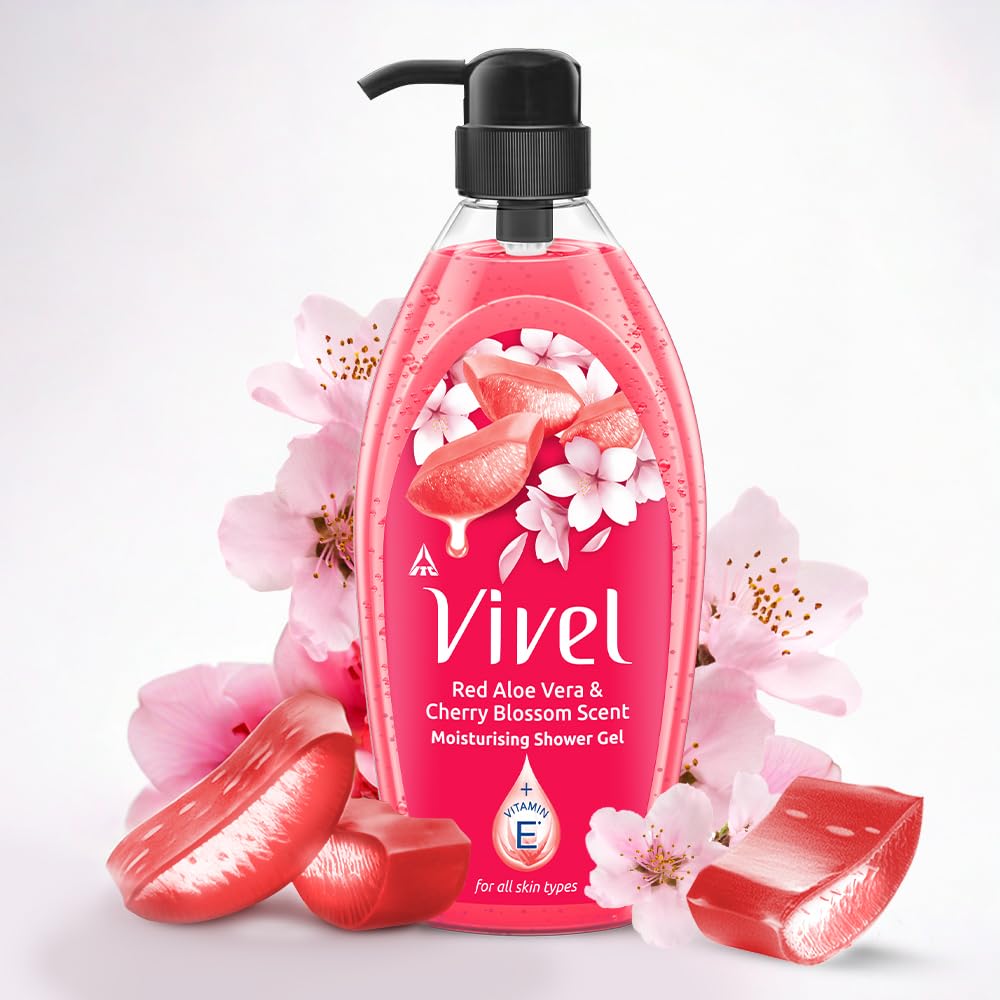 Vivel Red Aloe Vera & Cherry Blossom Scent Shower Gel, 895 Ml, Moisturizing Body Wash, With Plant Based Cleansers, Body Wash Sho
