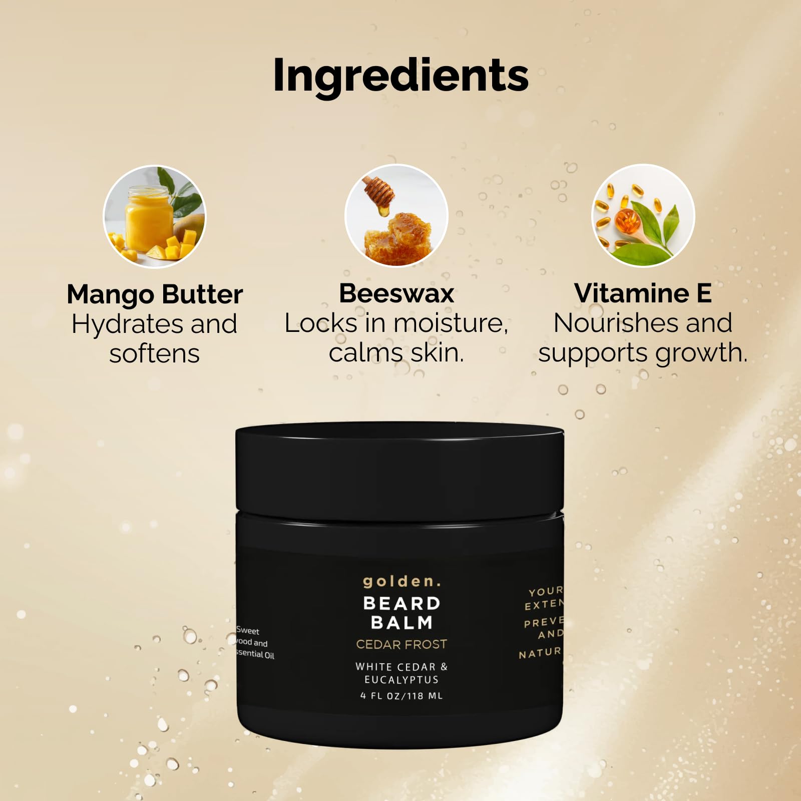Golden Grooming Beard Balm | Unique Masculine Scent | Shea Butter for Beard Growth | Tames, Moisturizes & Styles - Cedar Frost,