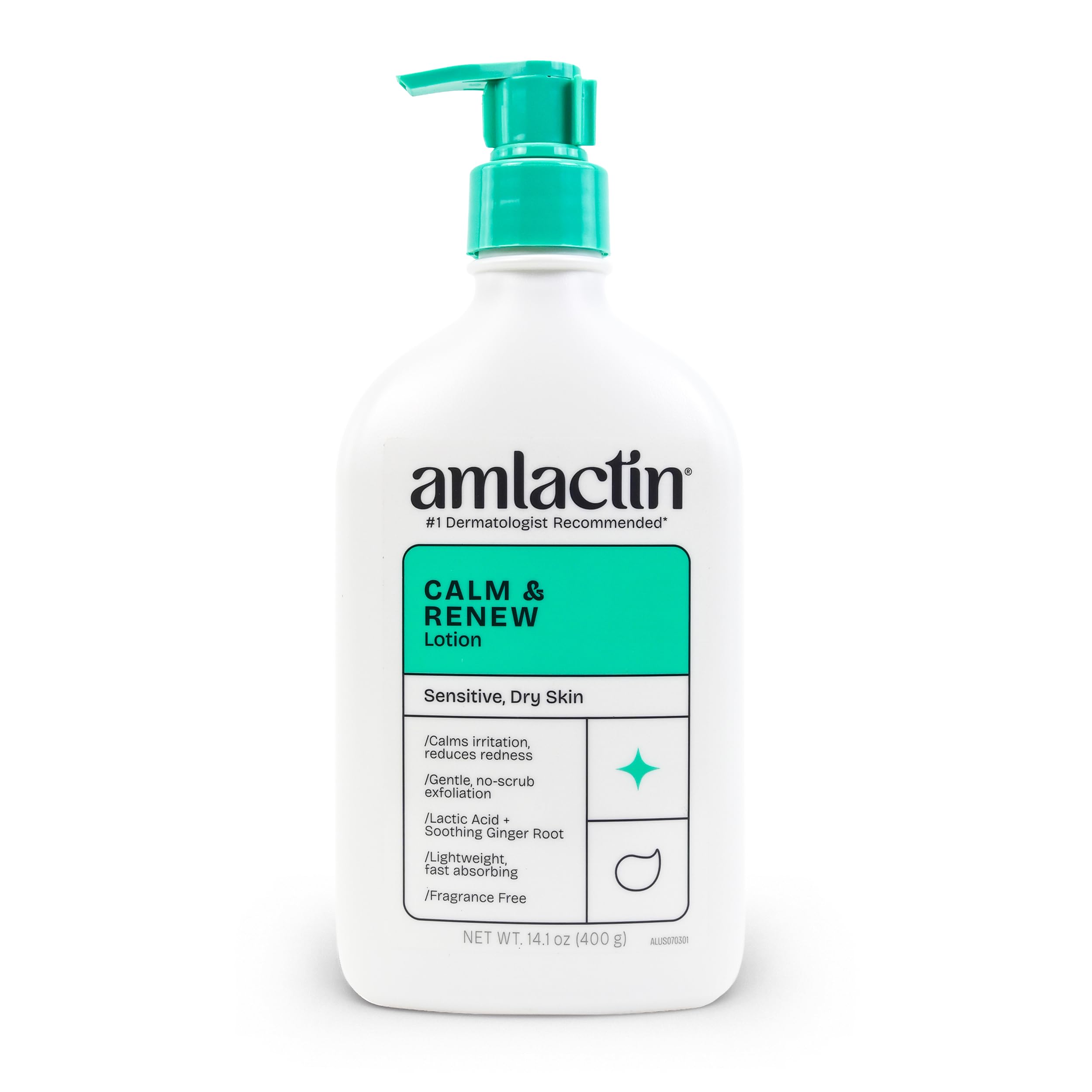 AmLactin Calm & Renew Lotion, 14.1 oz - Therapeutic Body and Face Moisturizer for Sensitive Skin - Exfoliator and Body Lotion fo